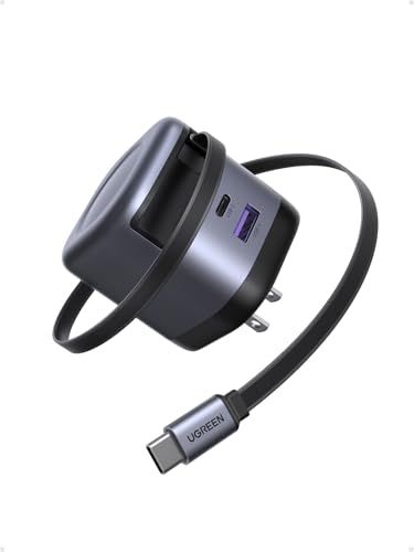 UGREEN 当社最小の巻き取り式充電器 45W 急速充電器 3ポート USB-Cケーブル付き（69cm 8段調節）【PSE技術基準適合】PD充電器 タイプc GaN III技術PD3.0/PPS/QC3.0/FCP対応 iphone17/1 c2ed0372