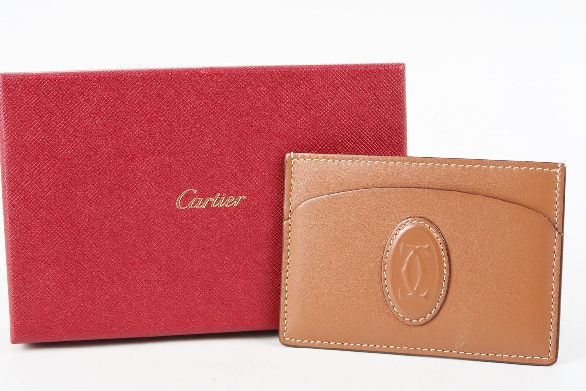 【超美品】Cartier カルティエ パスケース カード入れ 小物 ブラウン レザー【QD93】