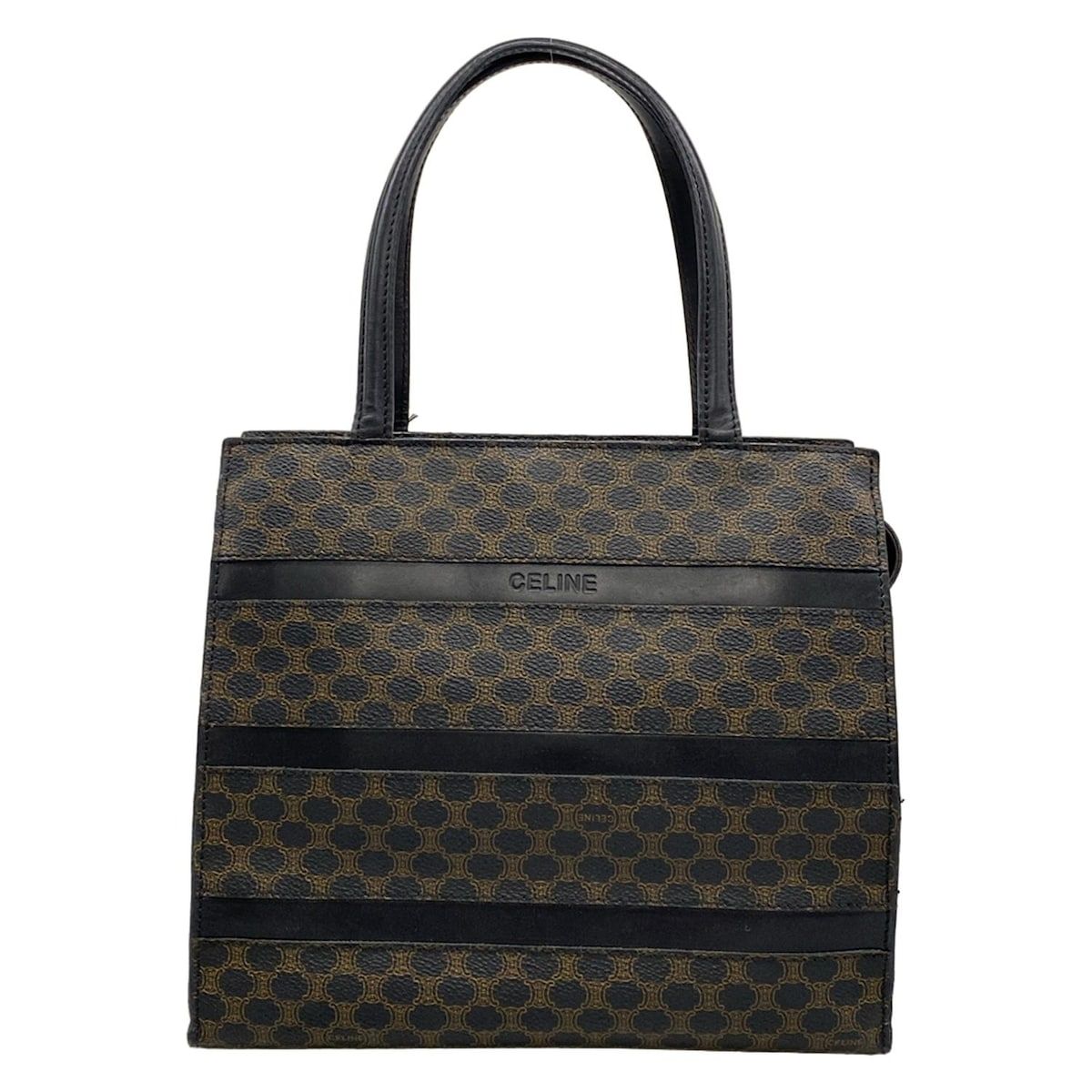 CELINE(セリーヌ) ハンドバッグ マカダム柄 黒×ブラウン レザー
