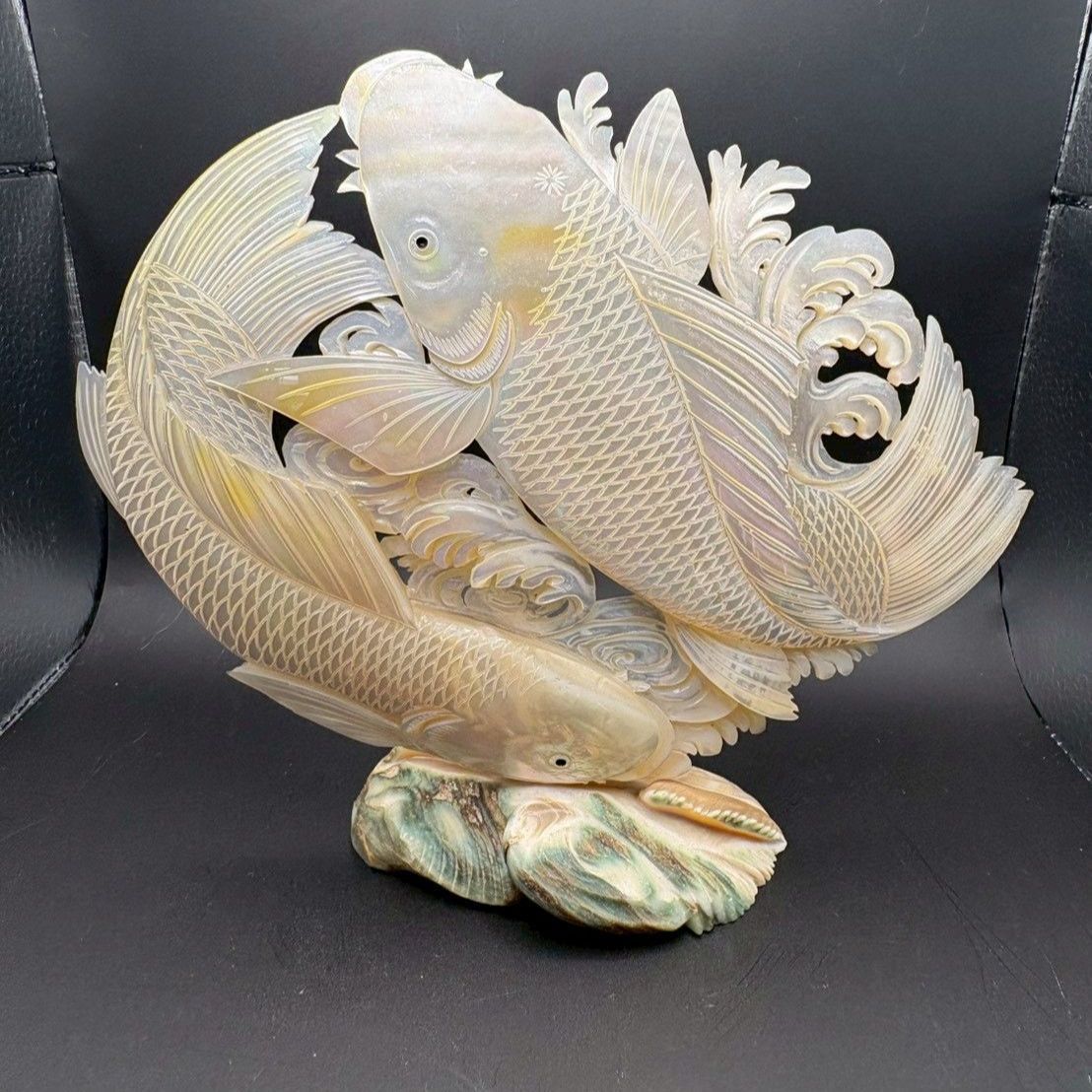 鯉　置物　シェル　彫刻　骨董品