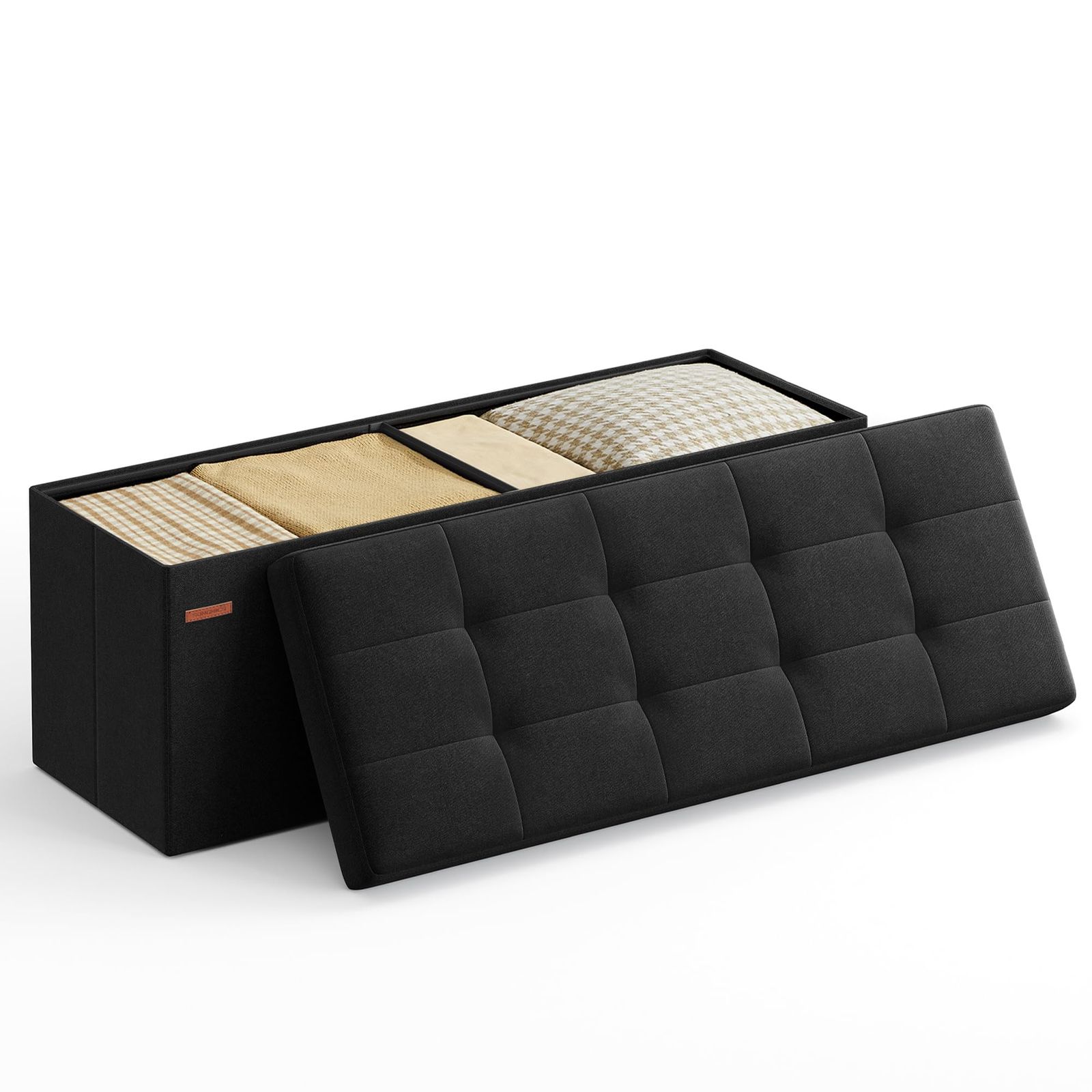 ☆新品☆SONGMICS オットマン 収納 スツール 収納 ベンチ 収納ボックス 折りたたみ式 耐荷重300kg 収納 足置き 椅子 ボックス 持ち運びに便利 ふた付き 幅110×奥行き38×高さ38cm ブラウン LSF077B01V1 8be6865c