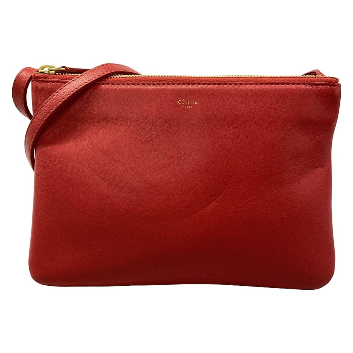 CELINE セリーヌ　ショルダーバッグ　トートバッグ　トリオ　赤　レザー CELINE(セリーヌ) ショルダーバッグ トリオ レッド レザー - メルカリ