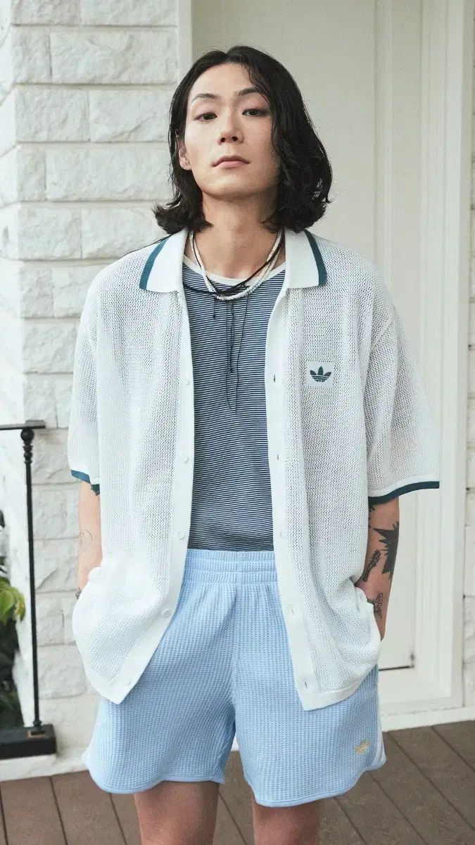 アディダス ボタンダウン ワッフル ニット シャツ m 正規品