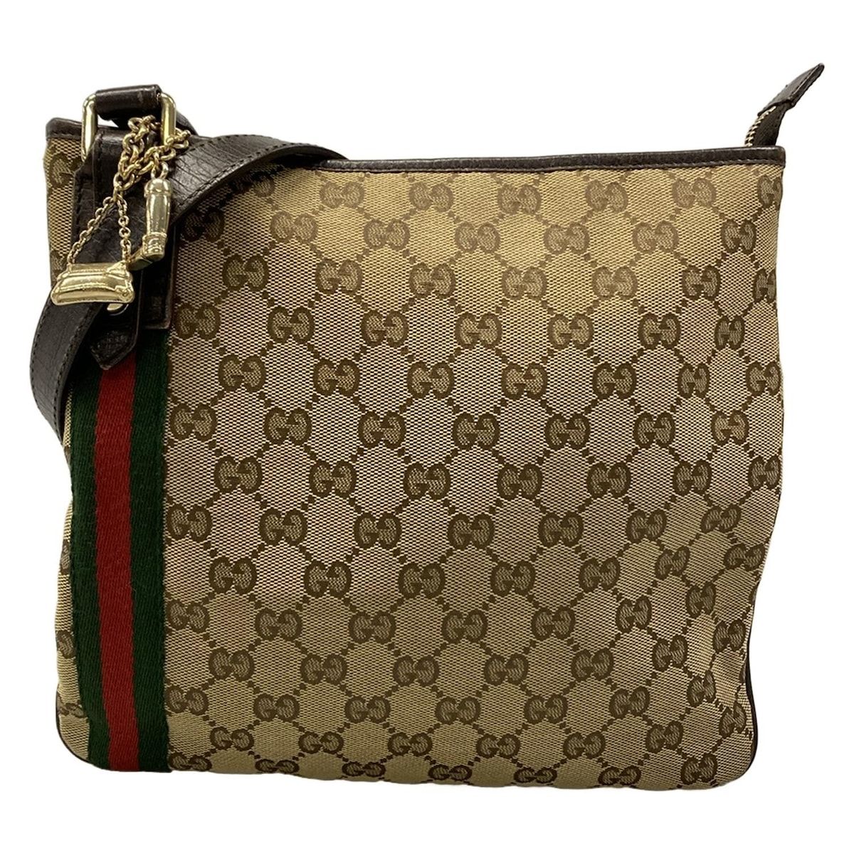 GUCCI(グッチ) ショルダーバッグ GG柄/シェリー(ウェブ) 144388 ダークブラウン×ベージュ×マルチ レザー