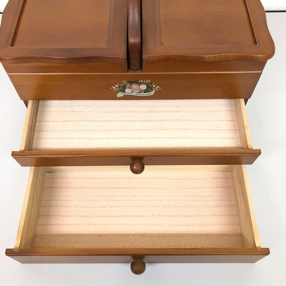 ss8635 【中古】 裁縫箱 3段 持ち手付き 木製 ソーイングボックス