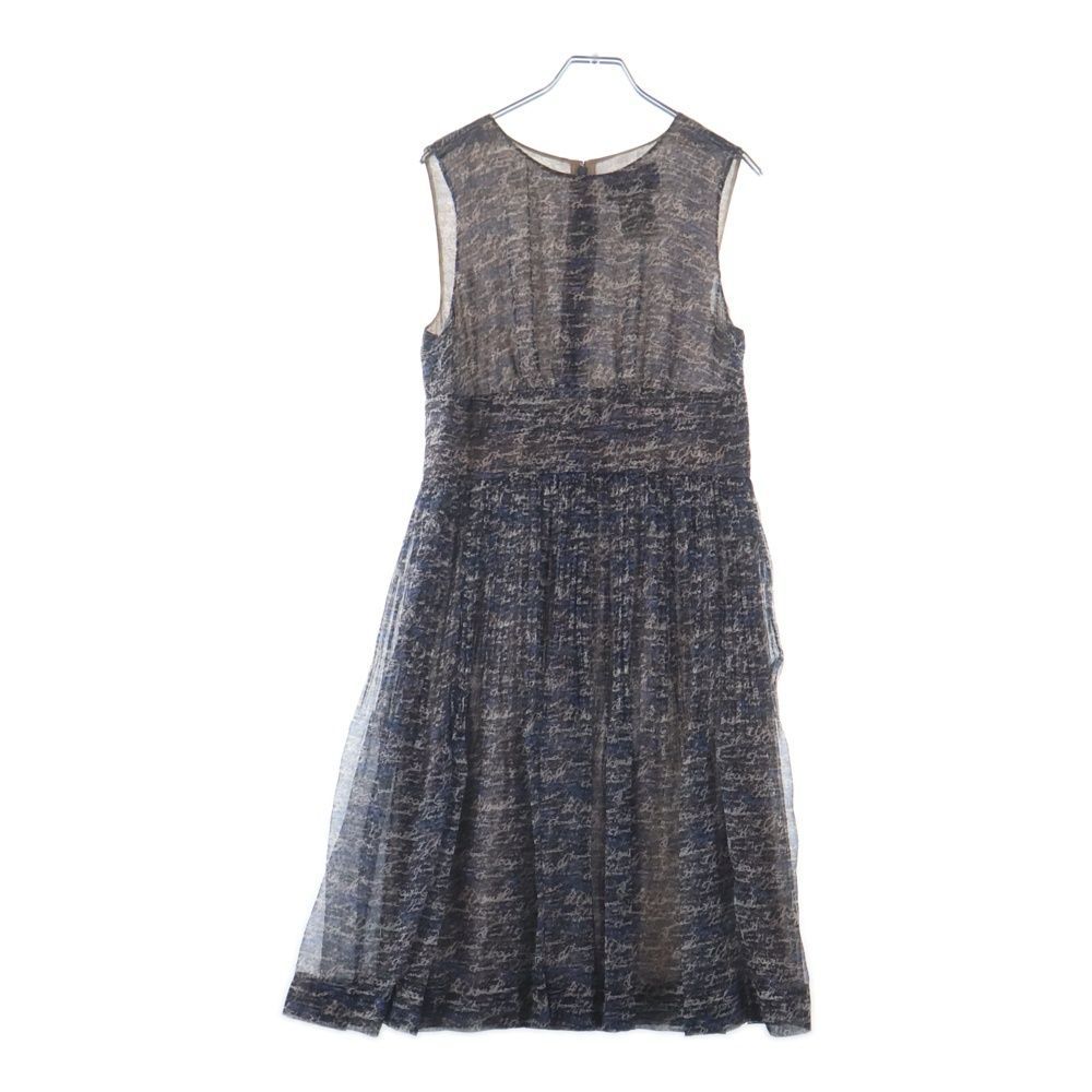 CHANEL (シャネル) 筆記体ロゴ シルクシフォンひざ丈 ノースリーブワンピース ブラック×ピンク×ブルー マルチカラー 38 P40600V29399