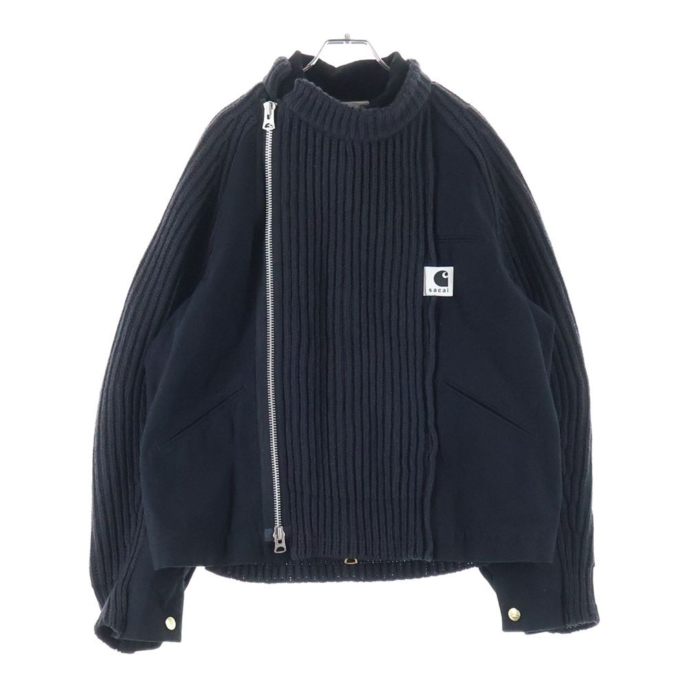 Sacai (サカイ) ×Carhartt WIP Duck Wool Knit Blouson ウォッシュド ダック ウールニット ドッキングブルゾン セーター ブラック 25-03860M