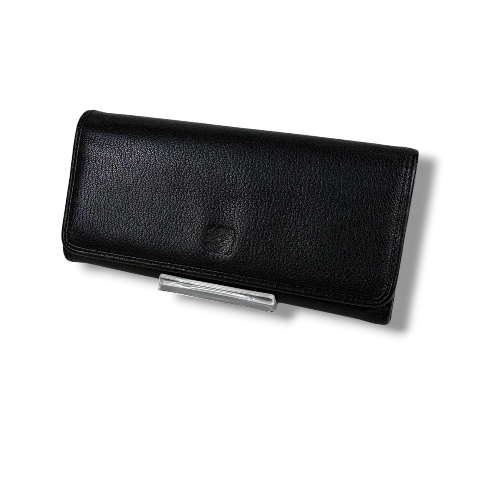 ロエベ　LOEWE アナグラムロゴ　ロングウォレット　二つ折り長財布　パドロックチャーム　レザー　ブラック　黒　ピンク