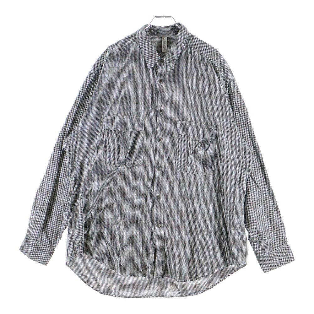 NO BRAND (ノーブランド) HEALTH チェックシャツ 長袖シャツ 千鳥格子 ブラック/ホワイト