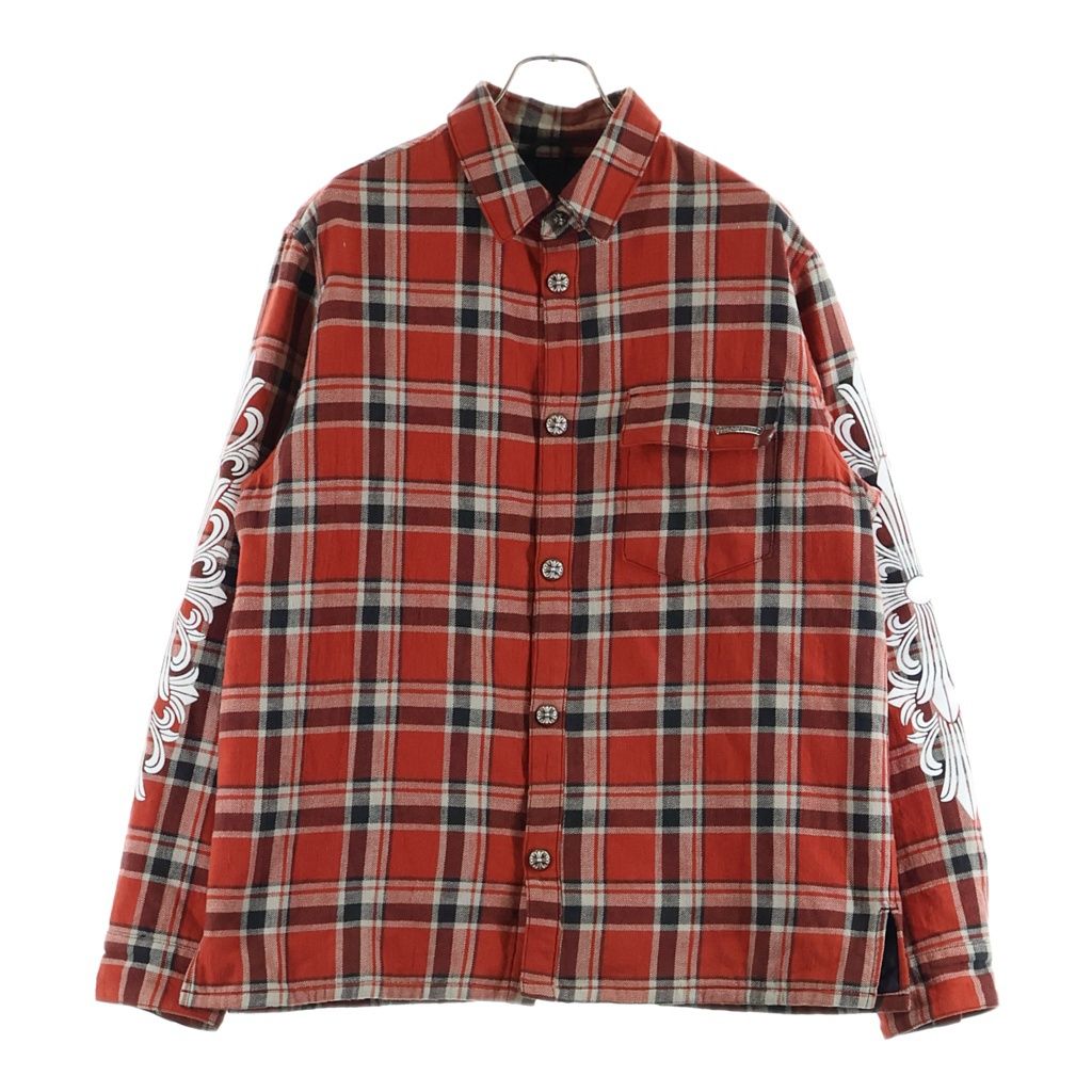 CHROME HEARTS (クロムハーツ) WORKN JNKYD PLD 袖フローラルプリント チェックシャツブルゾンジャケット レッド