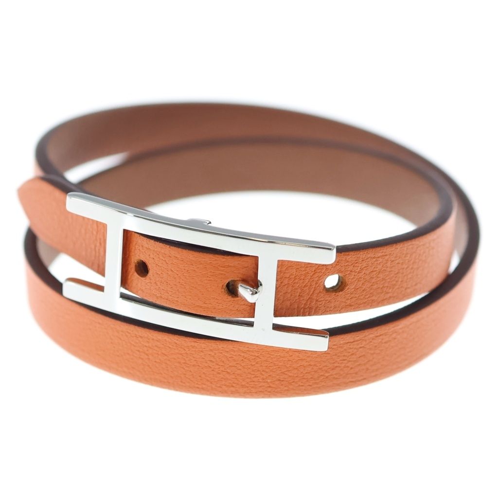 HERMES (エルメス) ビーアピ ドゥブルトゥール ブレスレット レザー ブラウン×オレンジ シルバー金具 24,750円