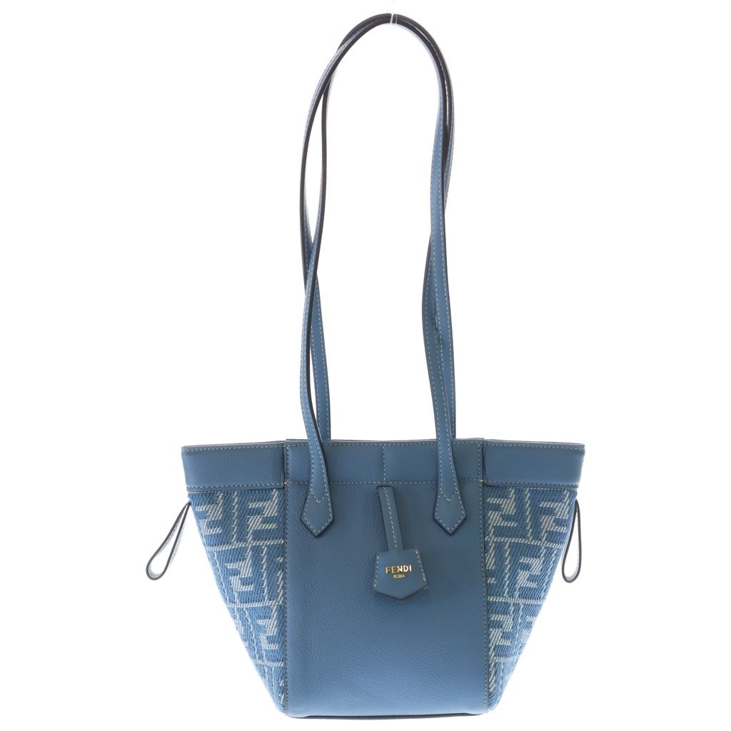 FENDI (フェンディ) ズッカ オリガミ ミニ ショルダーバック ハンドバッグ 2WAYバッグ ライトブルー キャンバス×レザー ゴールド金具