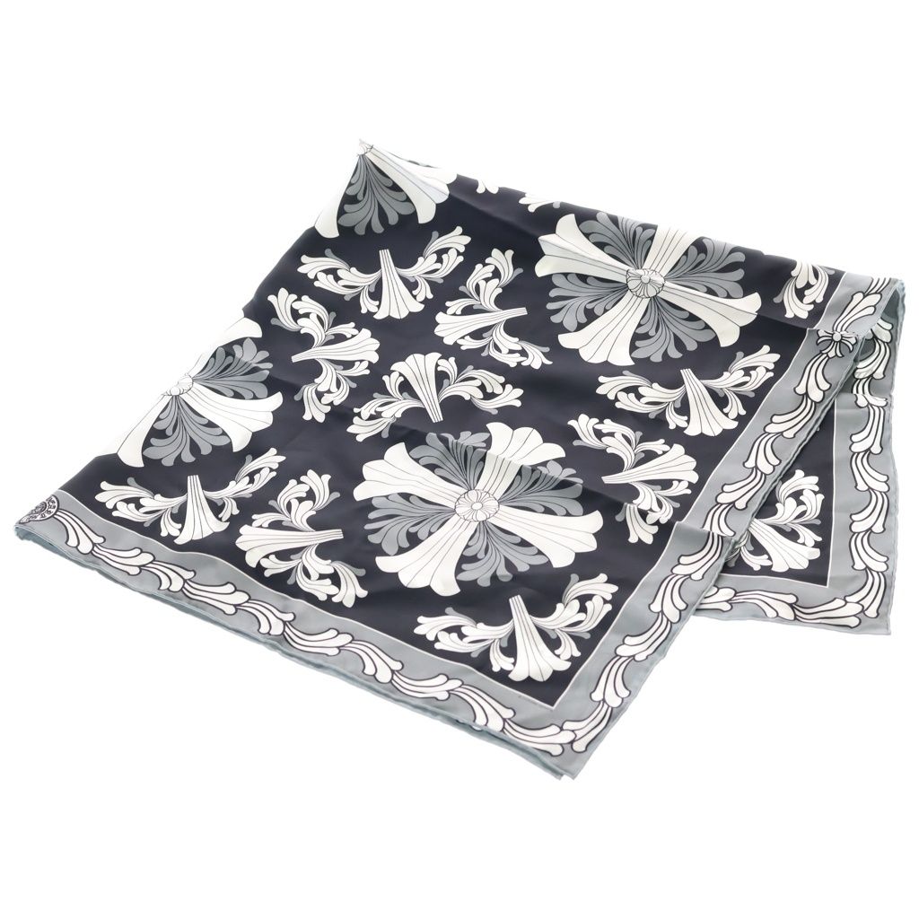 CHROME HEARTS (クロムハーツ) SILK SCARF CH PLUS CHプラス シルク スカーフ ブラック/ホワイト