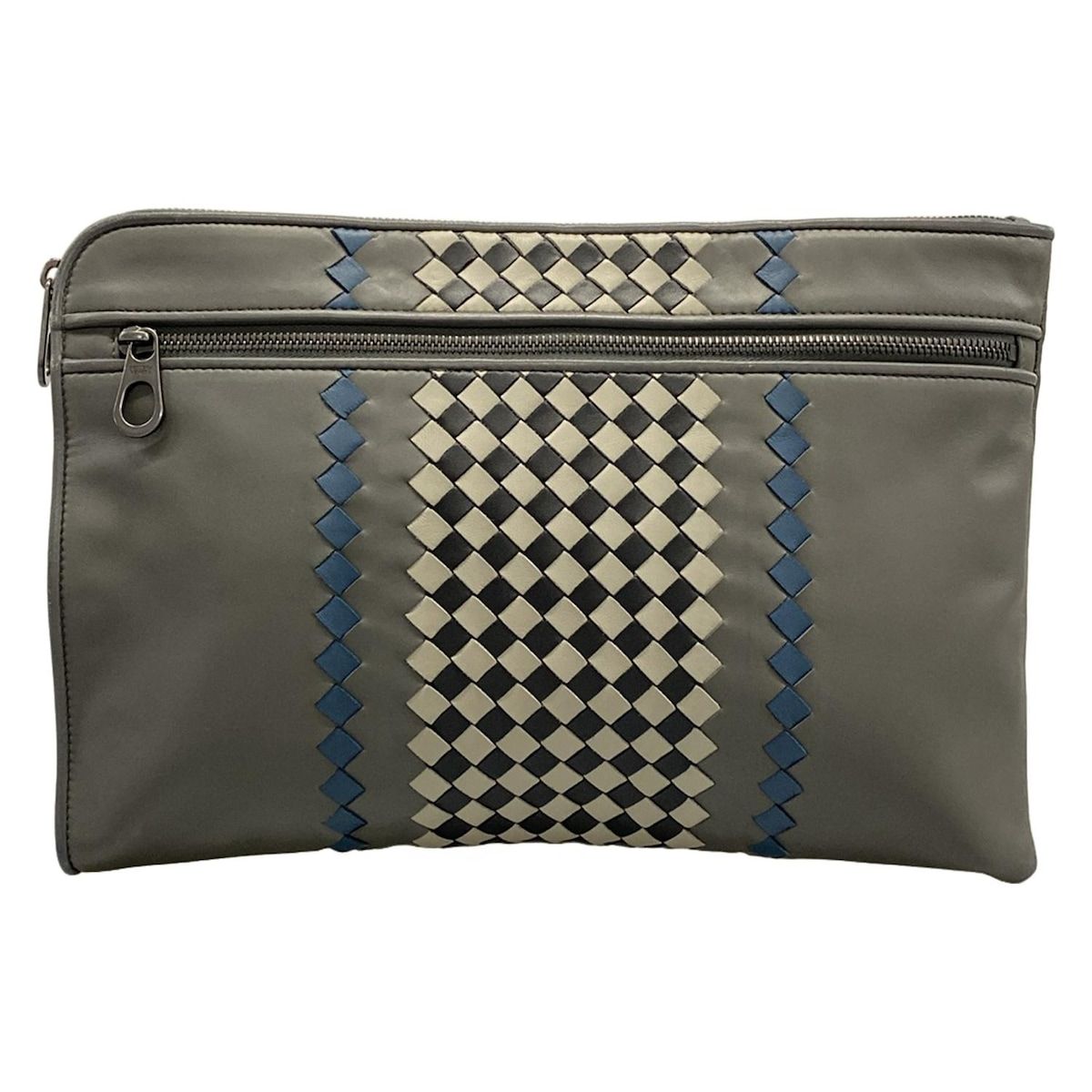 BOTTEGA VENETA(ボッテガヴェネタ) セカンドバッグ イントレチャート グレー×ネイビー×黒 レザー