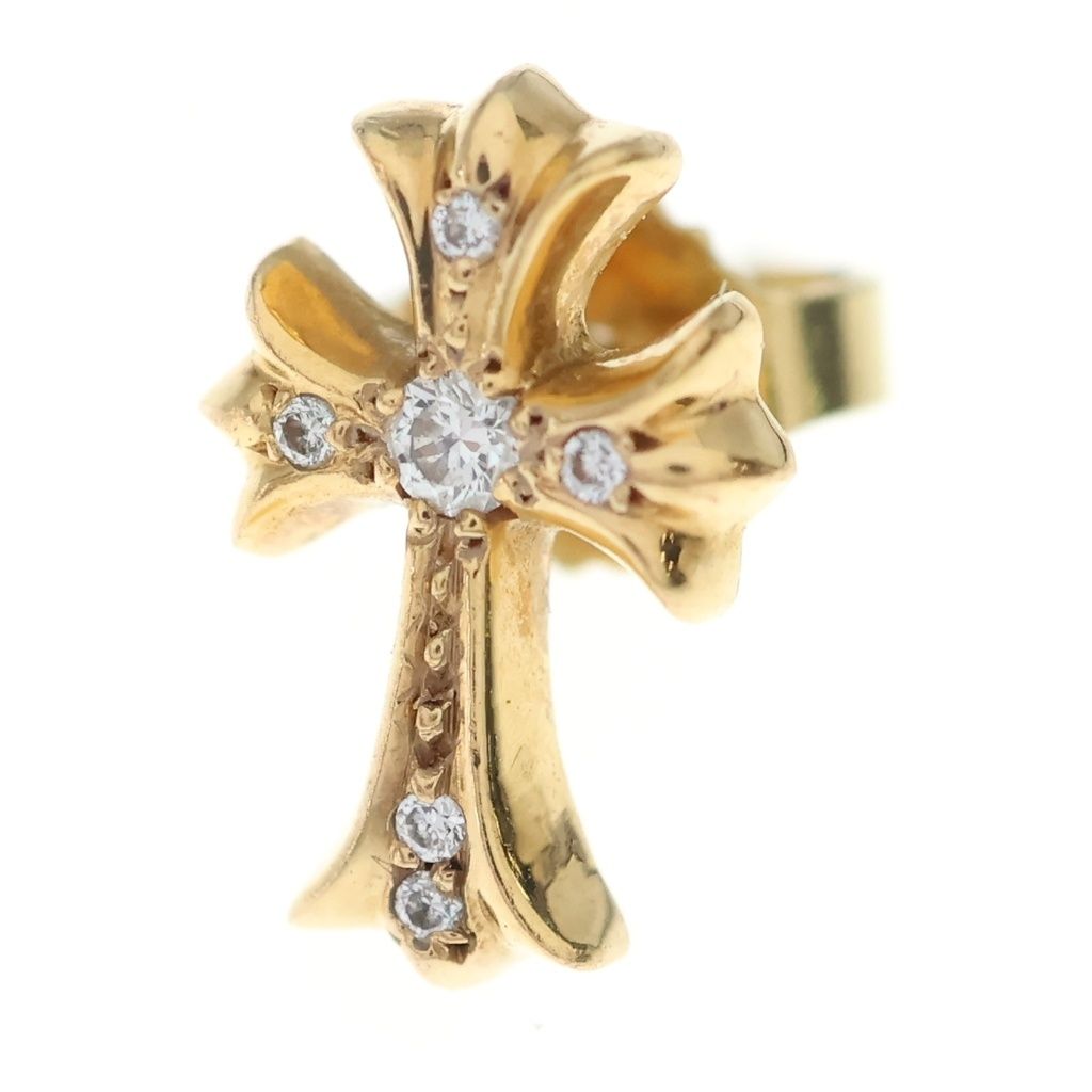 CHROME HEARTS (クロムハーツ) 22K CH CRS 2 FAT P/DIA CHクロス スタッドピアス PAVEダイヤ ゴールド