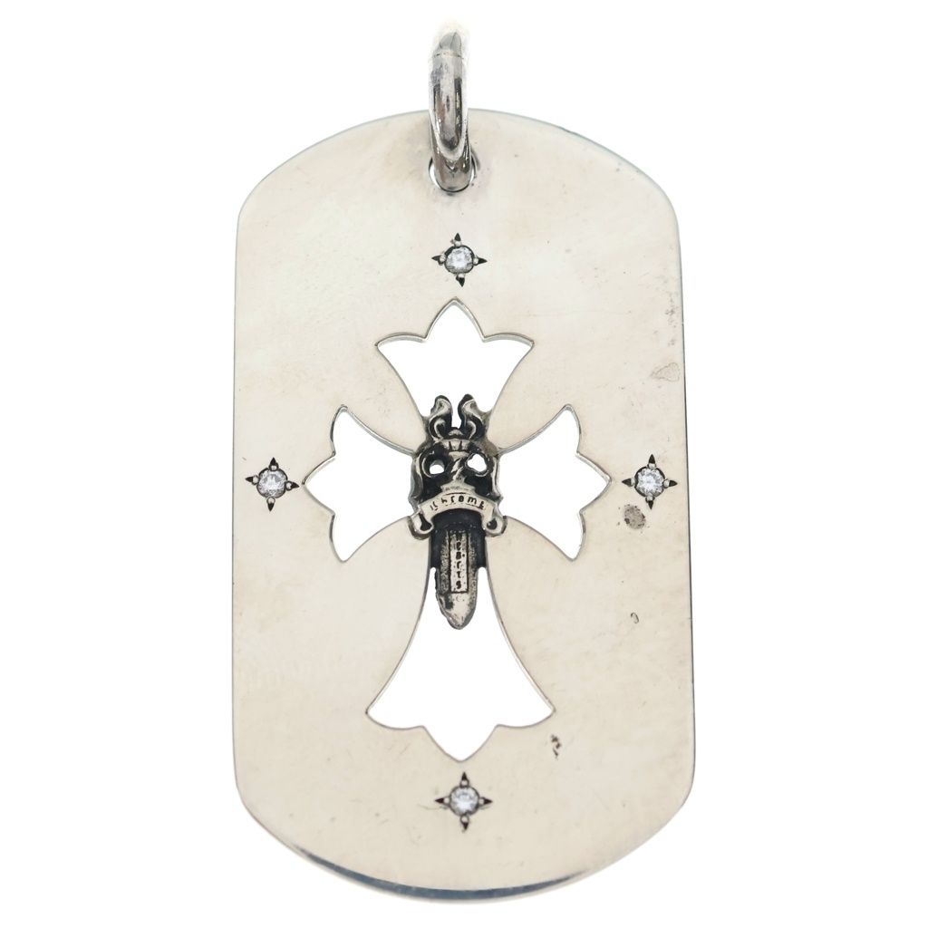 CHROME HEARTS (クロムハーツ) D TAG LRG FLE DAG AFTER 4P DIAフレア ダガー アフター 4Pダイヤ ラージ ドッグタグ ペンダントトップ シルバー