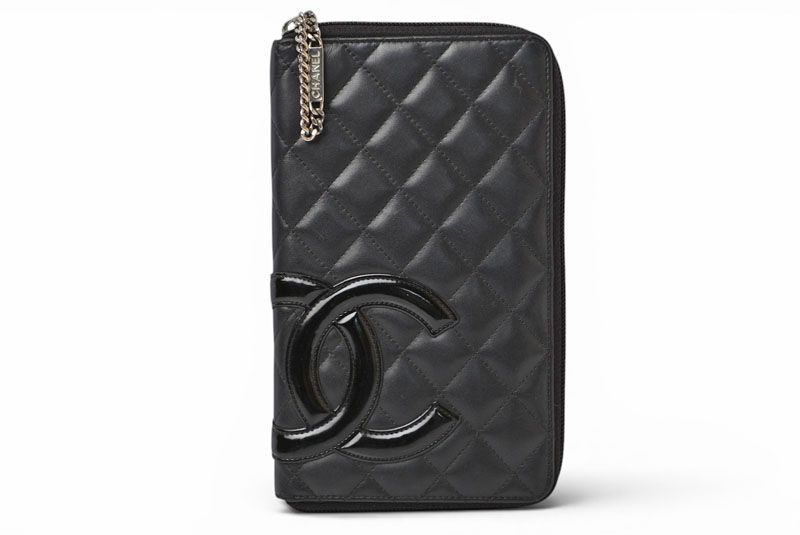 シャネル 財布/マルチウォレット CHANEL 長財布 カンボン ファスナー式 ブラック/ブラック【中古】