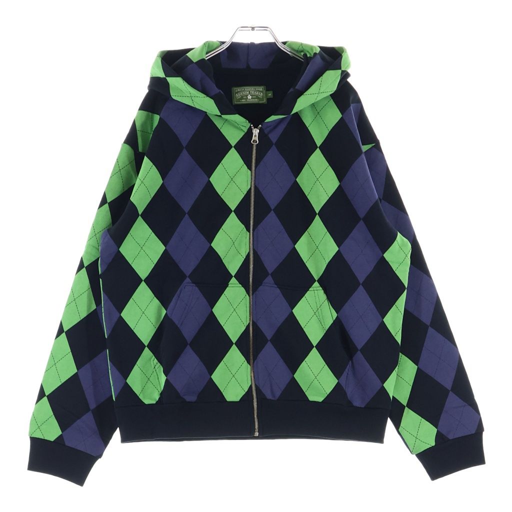 DENIM TEARS (デニムティアーズ) Intarsia Zip Up Plaid Hoodie 総柄 ジップアップフーディー スウェットパーカー グリーン/パープル