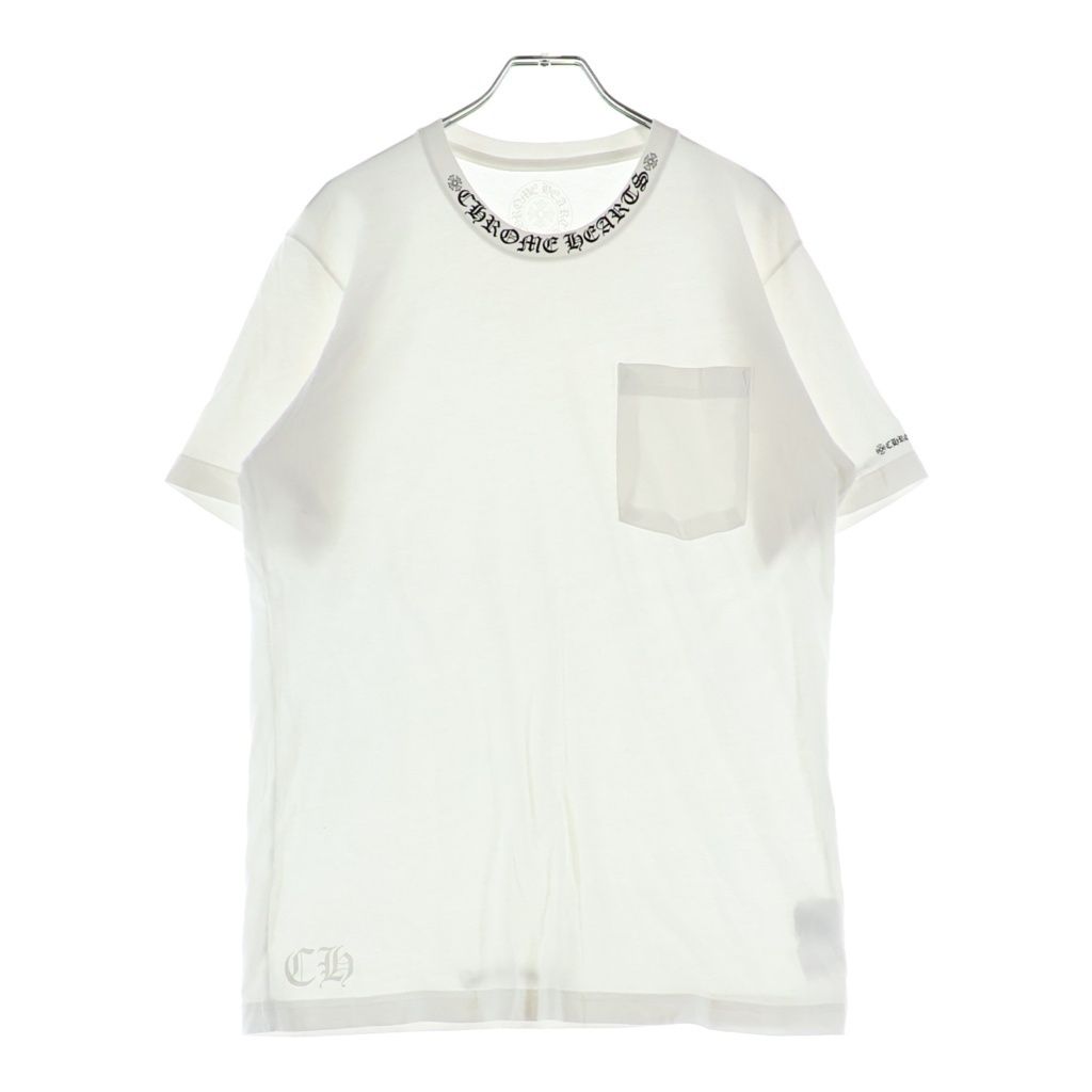CHROME HEARTS (クロムハーツ) CH T-SHIRT ネックロゴプリント半袖Tシャツ カットソー ホワイト/ブラック