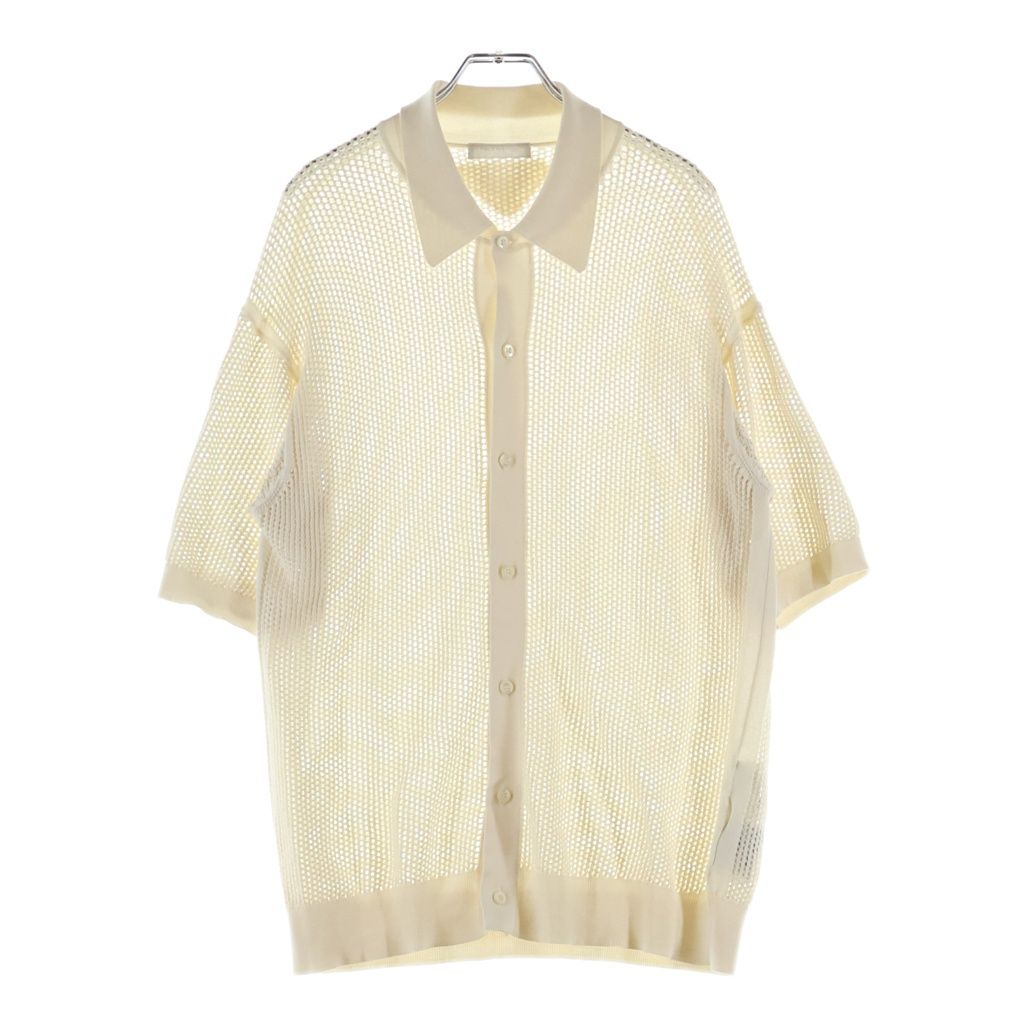 PRADA (プラダ) ショートスリーブ カラーカーディガン 半袖 メッシュ編みニットシャツ アイボリー UMG321 S000