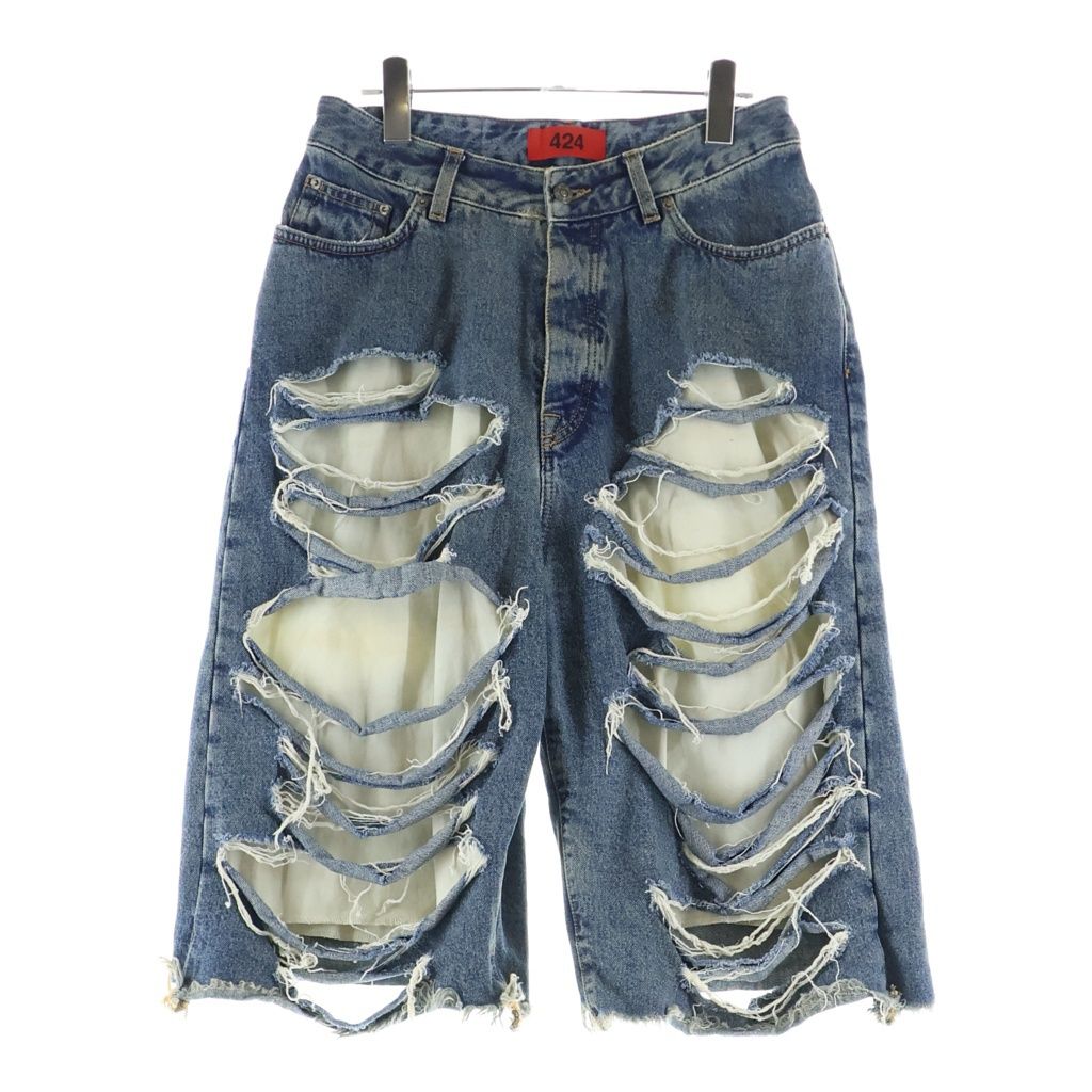 424 (フォートゥーフォー) 25SS Big Daddy Denim Shorts ビッグダディー デストロイ加工 デニムショートパンツ ブルー/ブラウンシュガーウォッシュ FF5SMT37AP TE001 503
