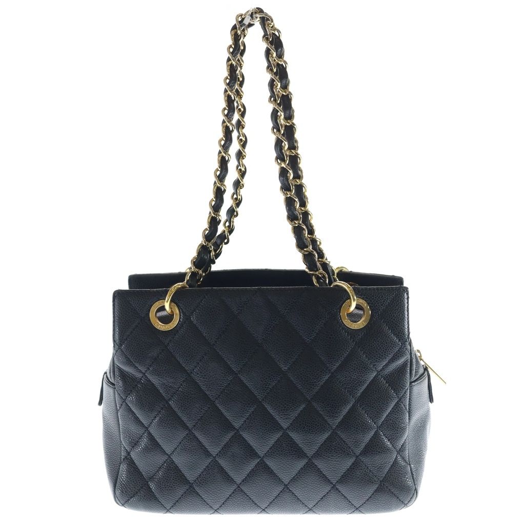 CHANEL (シャネル) ココマーク チェーントートバッグ ハンドバッグ 肩掛けバッグ ブラック キャビアスキン ゴールド金具 144,375円