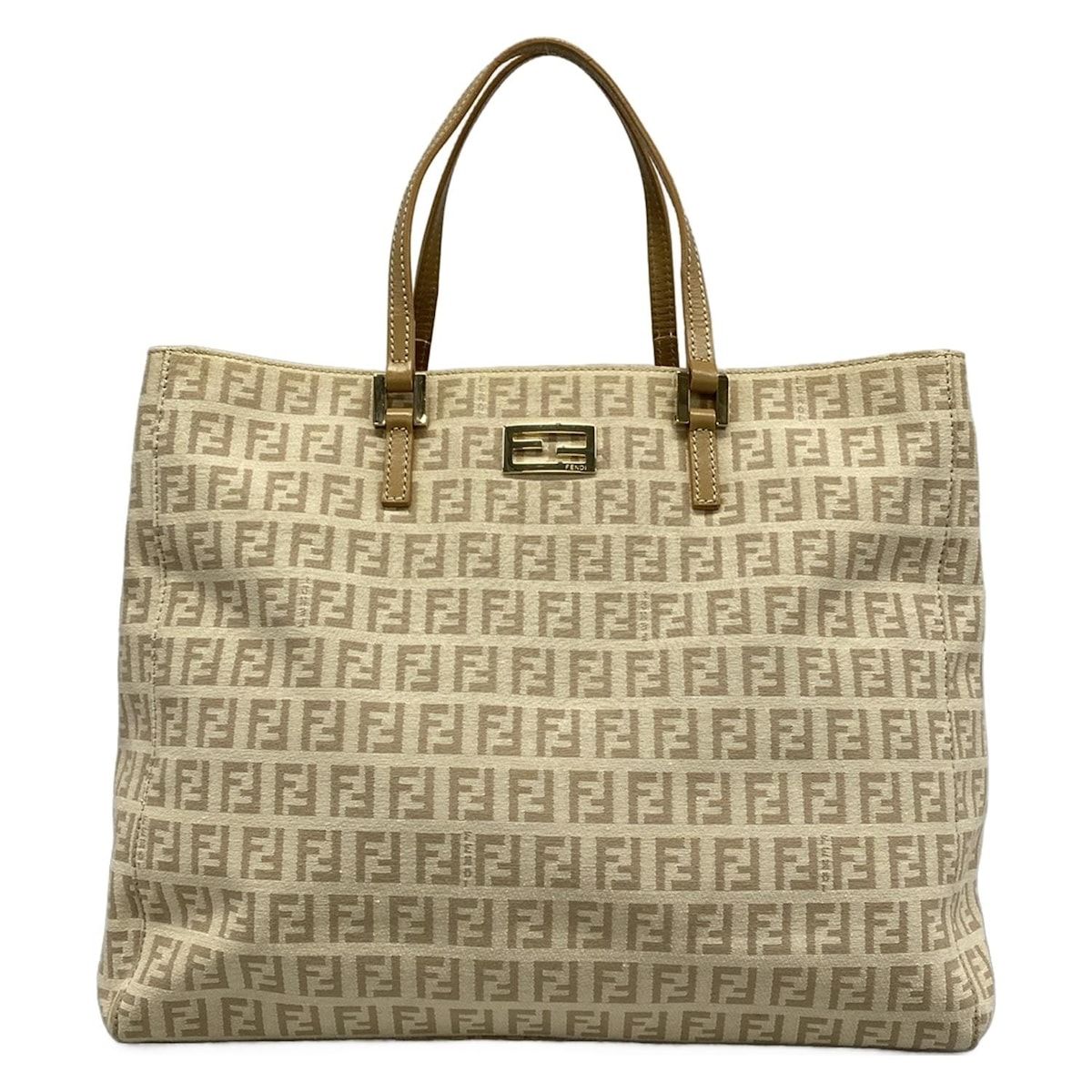 FENDI(フェンディ) トートバッグ ズッキーノ柄 8BH133 アイボリー×ベージュ レザー