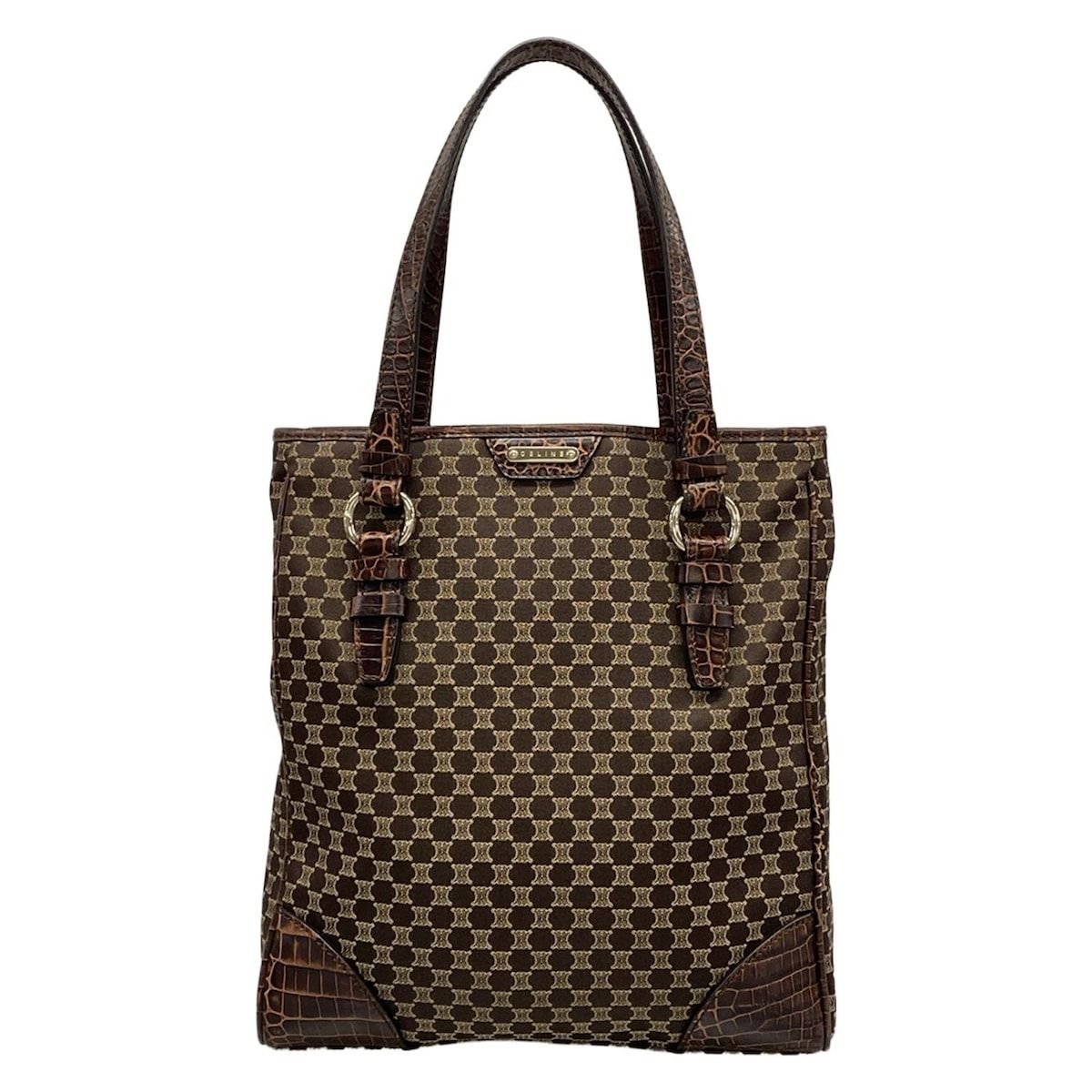 CELINE(セリーヌ) トートバッグ マカダム柄 ダークブラウン×ベージュ 型押し加工 レザー