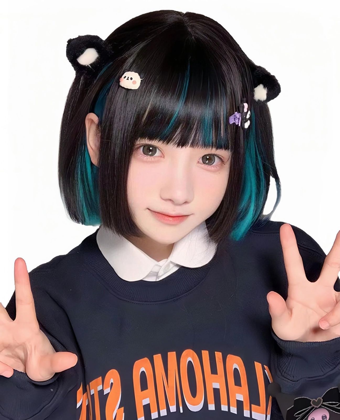地雷系 レディーズ ストレート ギャル 自然 かつら 耐熱 小顔効果 フルウィッグ wig 女装 ショート 原宿 ボブ 日常 ネット/櫛付き ウィッグ ブラックグリーン