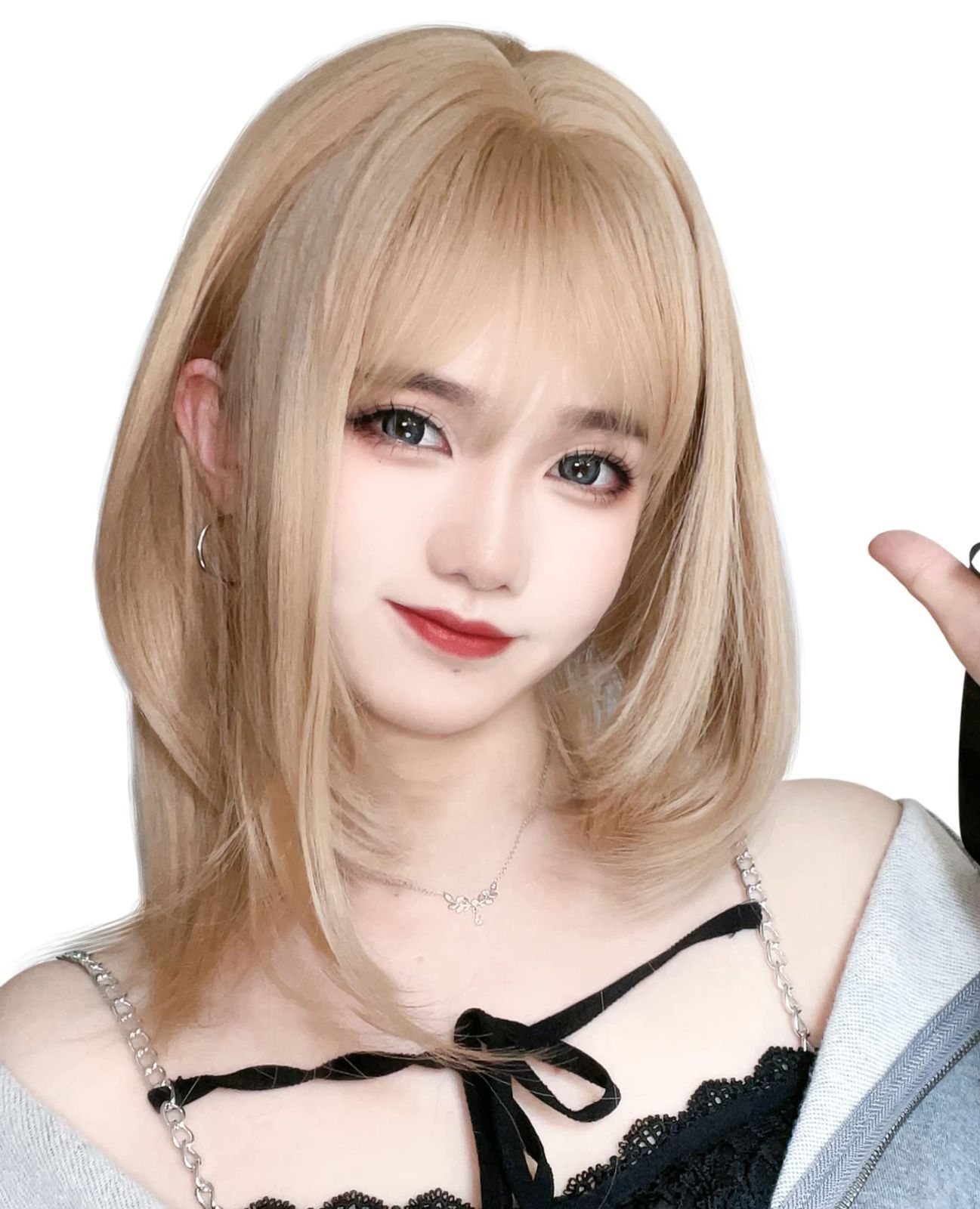 新商品 女性 小顔 ぱっつん サラサラ コスプレ 自然 wig ロリータ フルウィッグ ネット付き ミディアム ロング 金髪 ゴールド ストレート セミロング Limakaraウィッグ