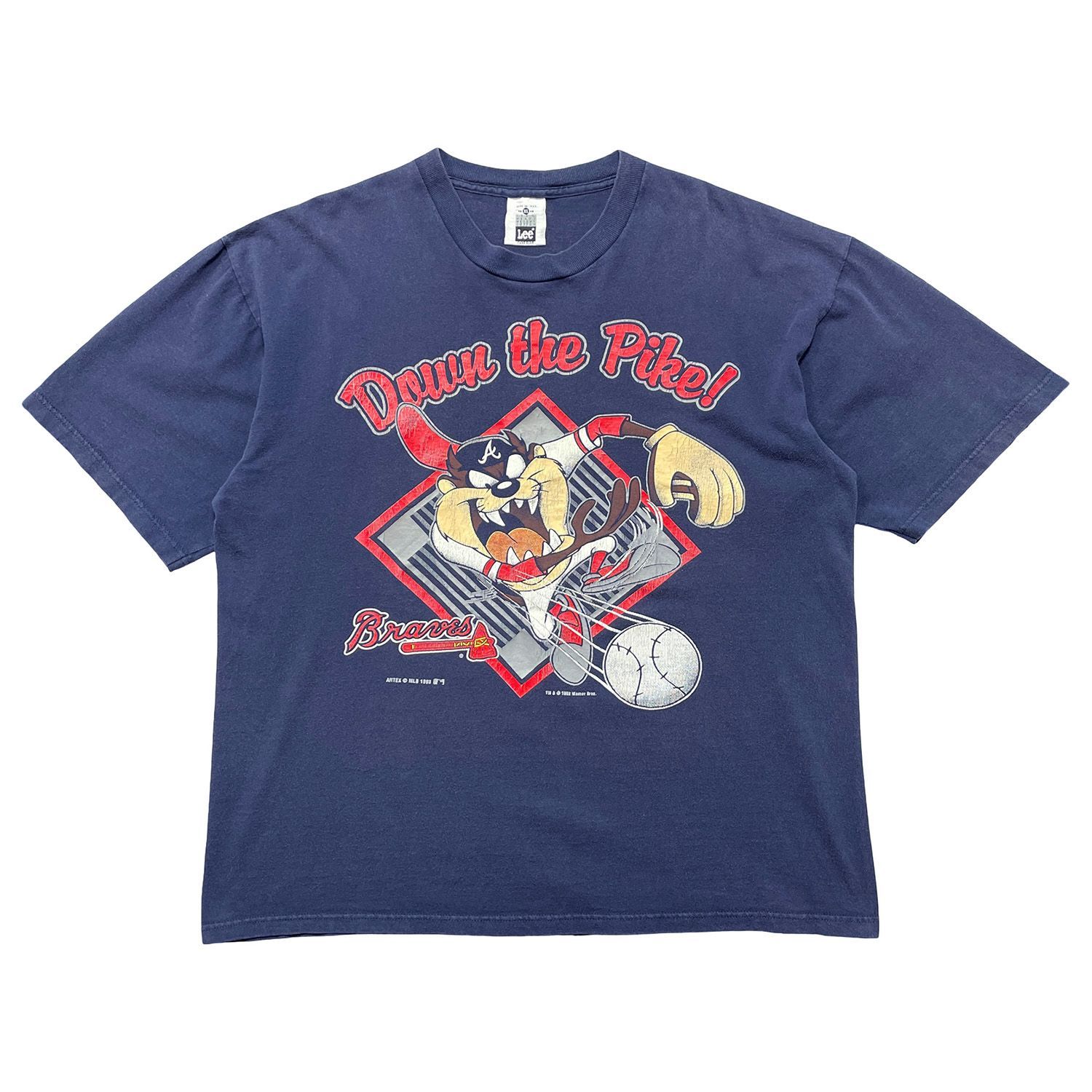 古着 USA製 90S Lee MLB ルーニーテューンズ アトランタブレーブス タズマニアンデビル ヴィンテージ Tシャツ メンズXL ネイビー BA5539
