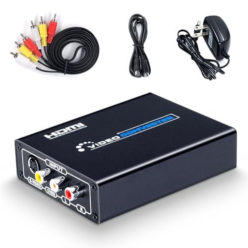 コンポジット/S端子 to HDMI 変換器 1080p対応 Composite 3RCA AV/S-Video コンバーター ビデオ変換器 アナログ映像→HDMI化 レトロゲーム機 セガ サターン/SFC/N64/PS2など対応 S端子ケー f8d7900a