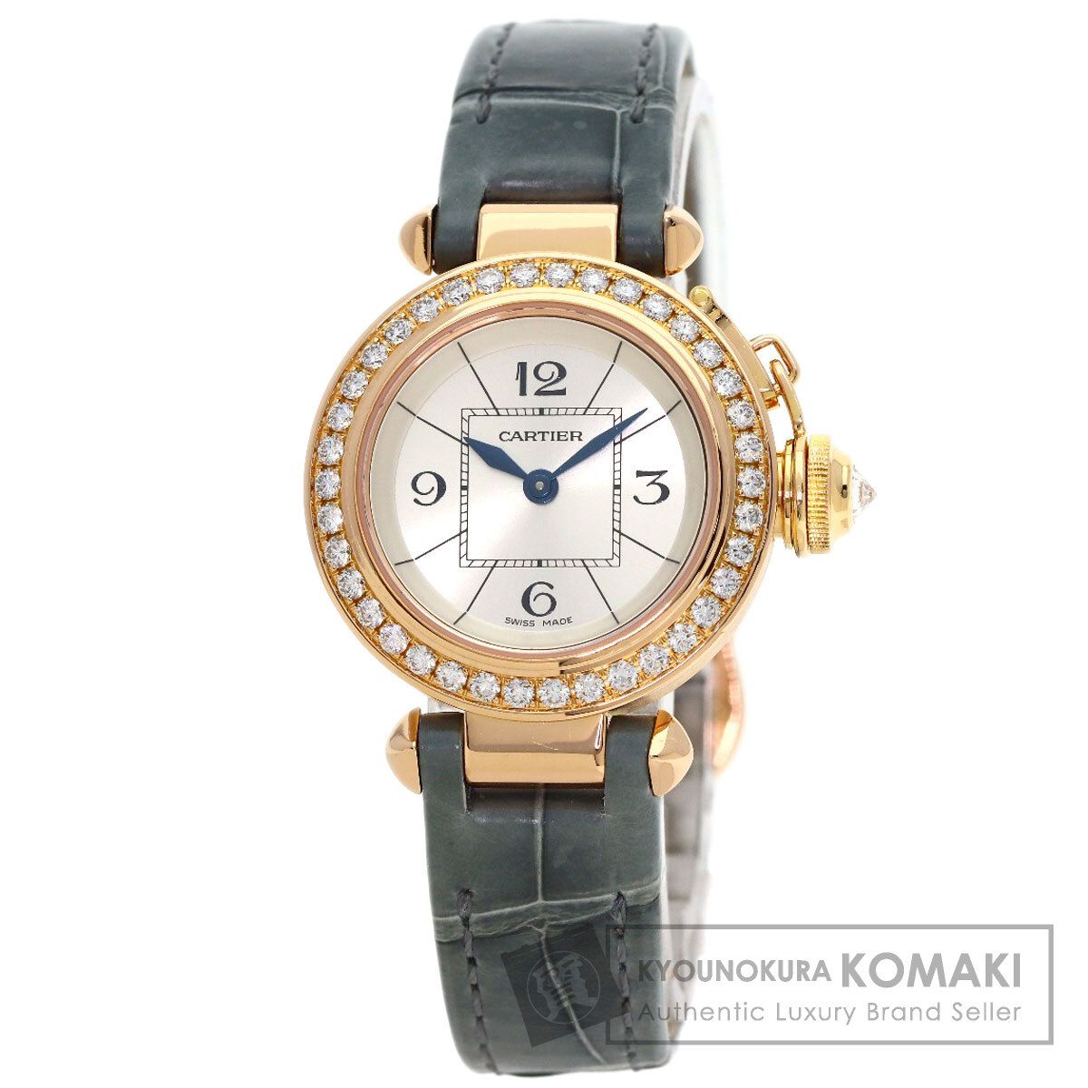 CARTIER カルティエ WJ124026 ミスパシャ ベゼルダイヤモンド 腕時計 K18PG 革 レディース [中古]