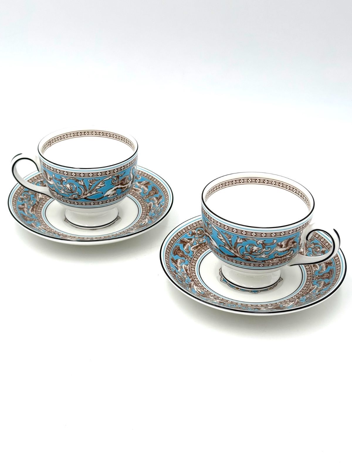 【未使用保管品】ウェッジウッド　WEDGWOOD　フロレンティーンターコイズ　カップ＆ソーサー　2客セット