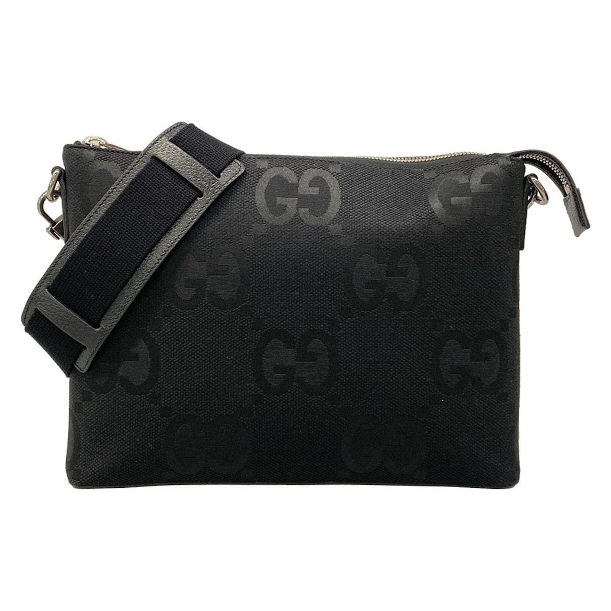 GUCCI(グッチ) ショルダーバッグ ジャンボGGミディアムメッセンジャーバッグ 739668 黒 ストラップ着脱可 レザー