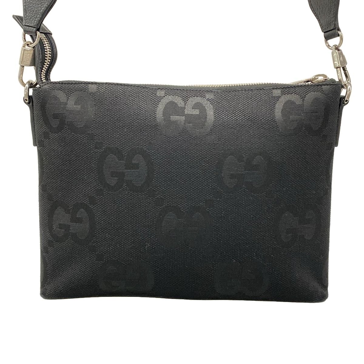 GUCCI(グッチ) ショルダーバッグ ジャンボGGミディアムメッセンジャーバッグ 739668 黒 ストラップ着脱可 レザー GUCCI(グッチ) ショルダーバッグ ジャンボGGミディアムメッセンジャーバッグ 739668 黒 ストラップ着脱可 レザー