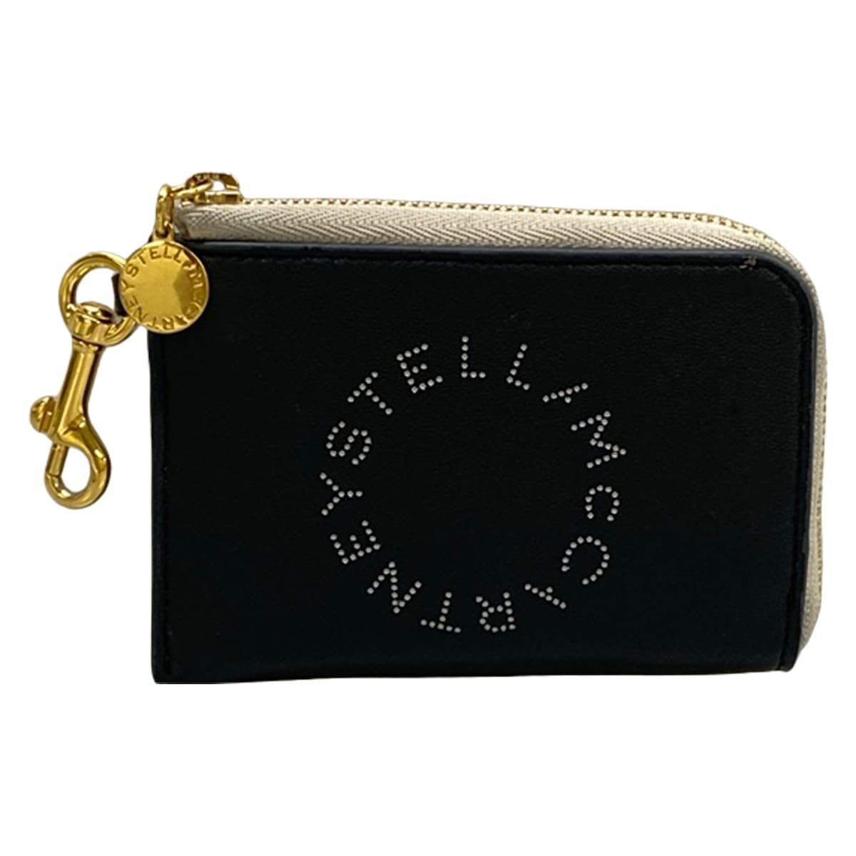 stellamccartney(ステラマッカートニー) コインケース ステラロゴ 黒×グレーベージュ×ゴールド L字ファスナー