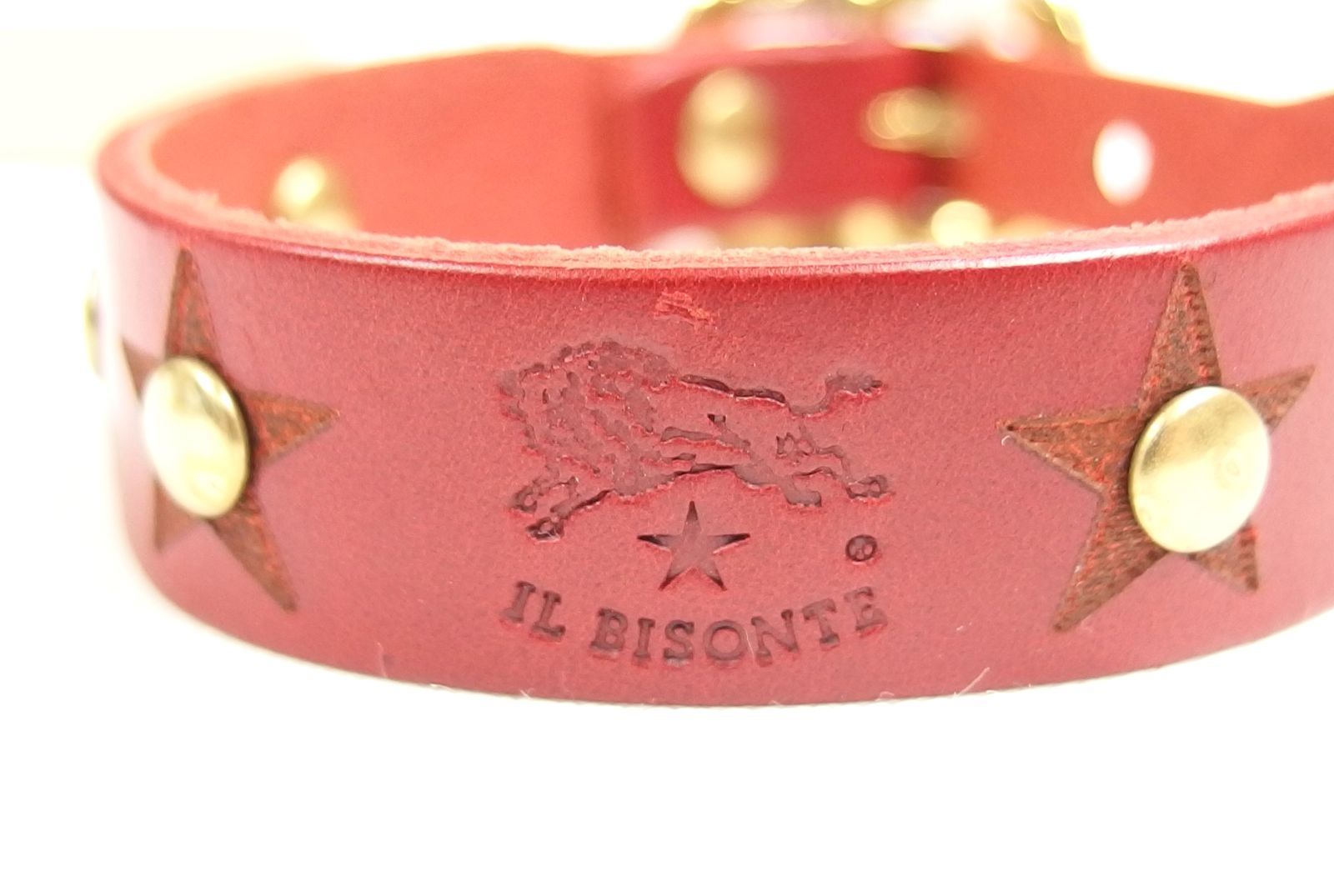 IL BISONTE イルビゾンテ レザー スター スタッズ レッド ブレスレット 