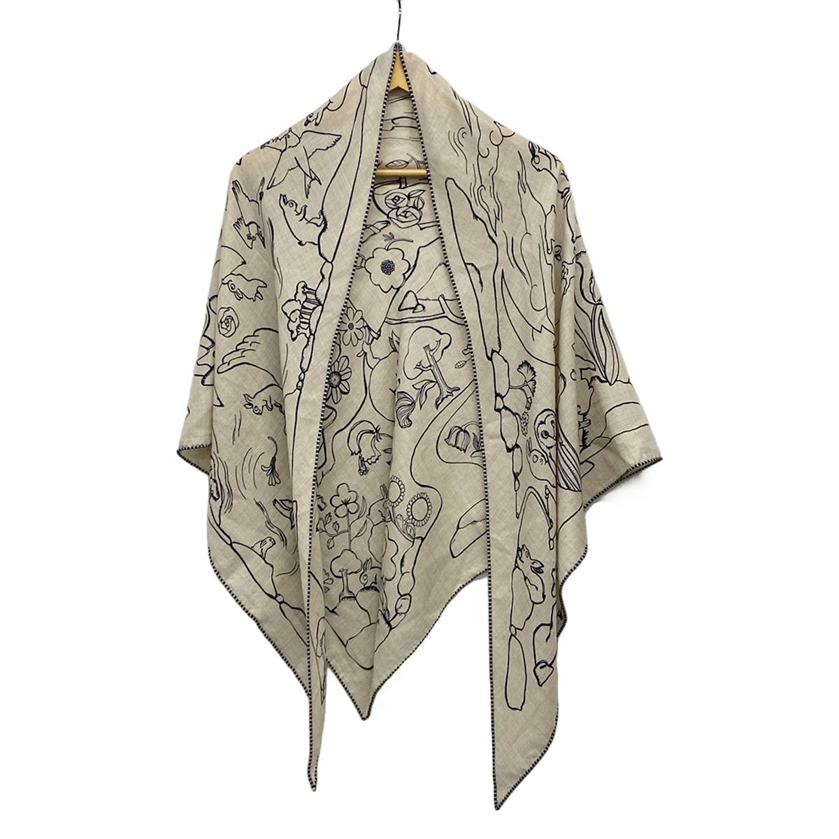 HERMES(エルメス) ストール(ショール)美品 トライアングル ジェアン ライトグレー×ネイビー MILLE ET UN LAPINS カシミヤ、シルク