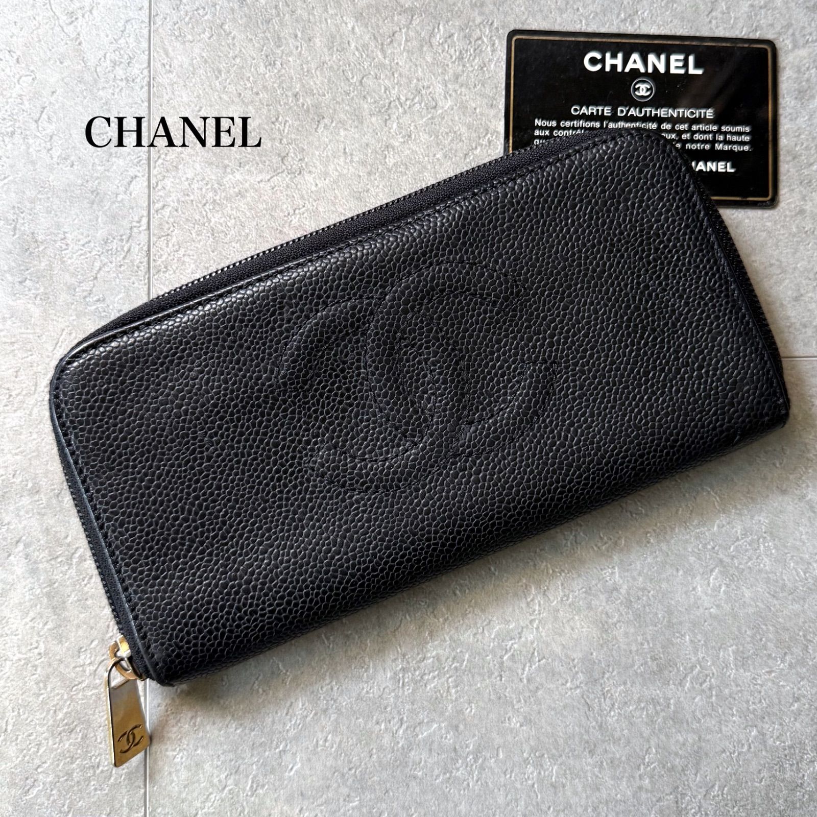 CHANEL シャネル キャビアスキン タイムレスCC ラウンドファスナー長財布 ココマーク デカココ ブラック 黒 ゴールド金具