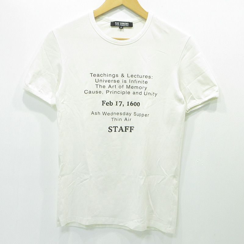 【三重本店】 中古 RAF SIMONS | ラフシモンズ Ash Wednesday スタッフTシャツ HISTORY OF THE WORLD期 05ss ロゴプリント半袖Tシャツ ホワイト サイズ：48 【108】