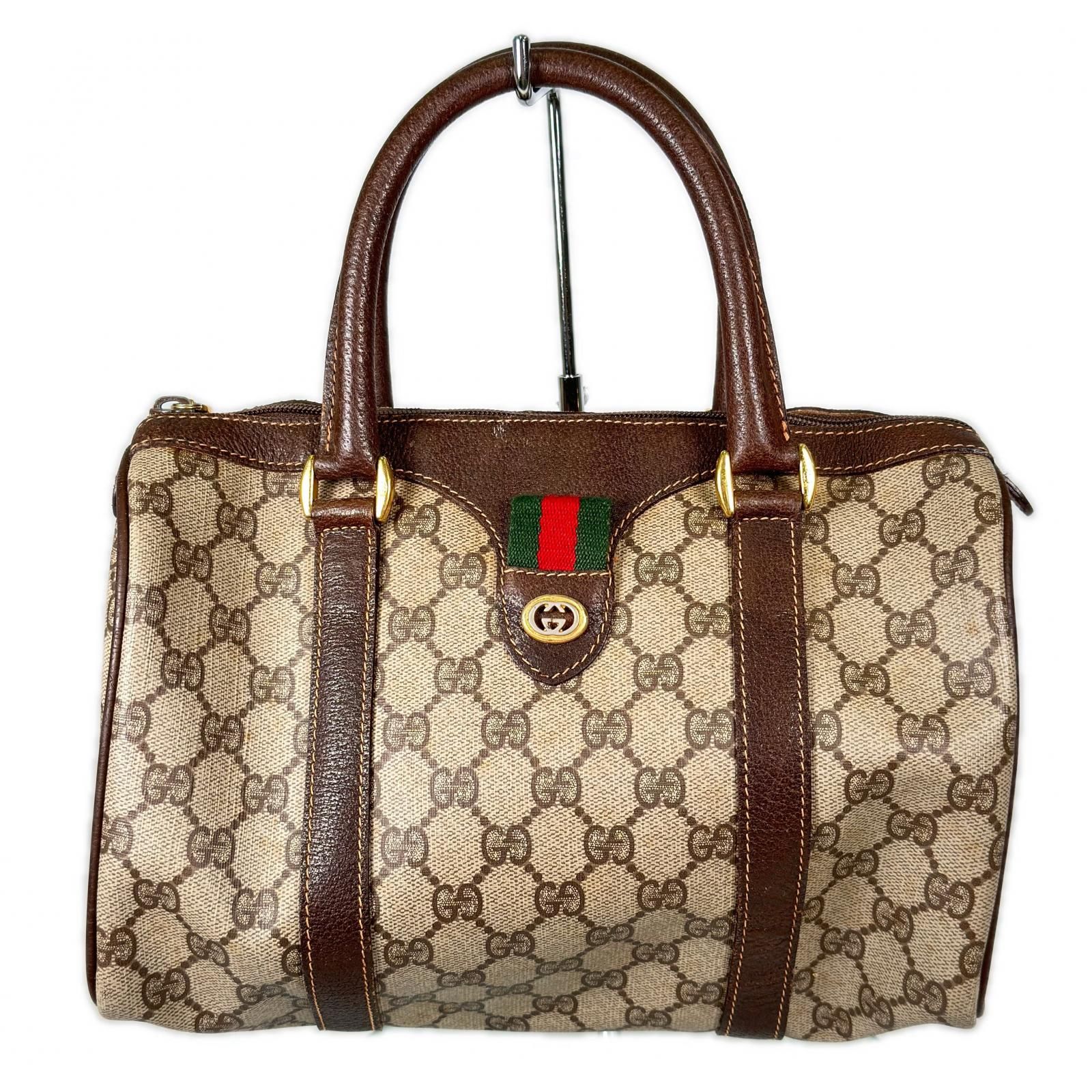 GUCCI グッチ ヴィンテージGGスプリーム ボストンバッグ ベージュ ブラウン PVCコーティングキャンバス オールドグッチ シェリーライン GGスプリーム柄 ミニボストン ユニセックス