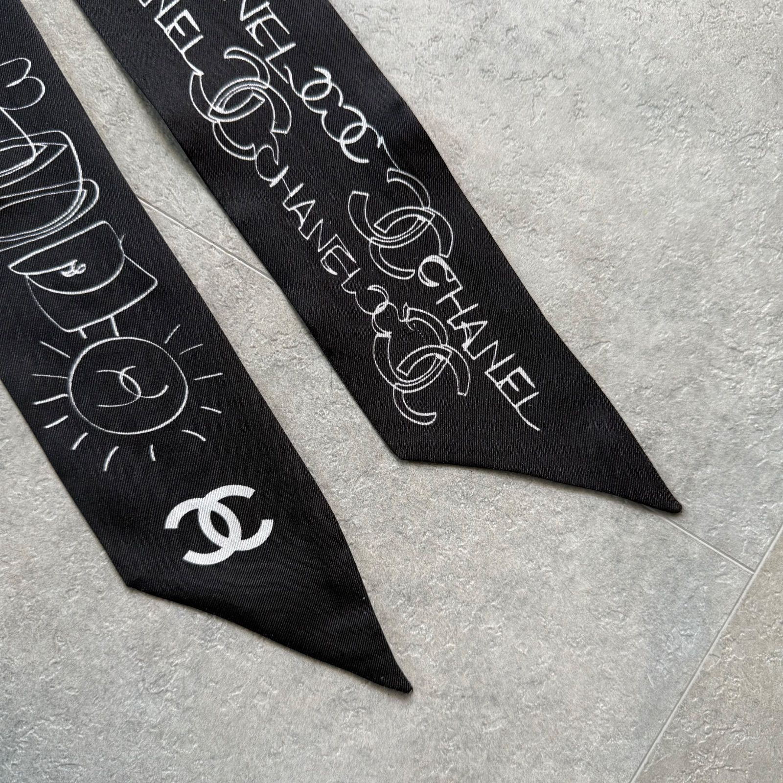 美品 CHANEL シャネル スカーフ ツイリーバンドー ブラック 黒 ココ 