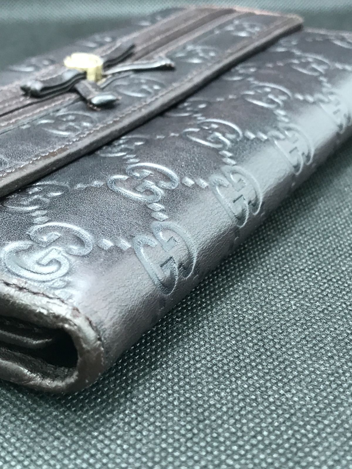 GUCCI　グッチ　長財布　シマレザー　メイフェア　インターロッキング　リボン　ダークブラウン系　1751