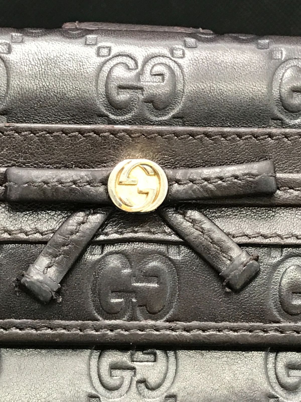 GUCCI　グッチ　長財布　シマレザー　メイフェア　インターロッキング　リボン　ダークブラウン系　1751
