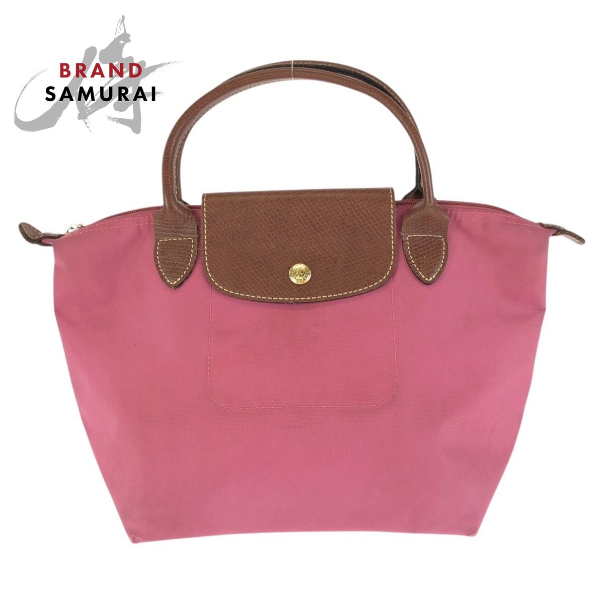 美品 Longchamp ロンシャン ル プリアージュ ピンク ブラウン ゴールド金具 ナイロン/レザー ハンドバッグ トートバッグ レディース 602221【中古】 15,524円