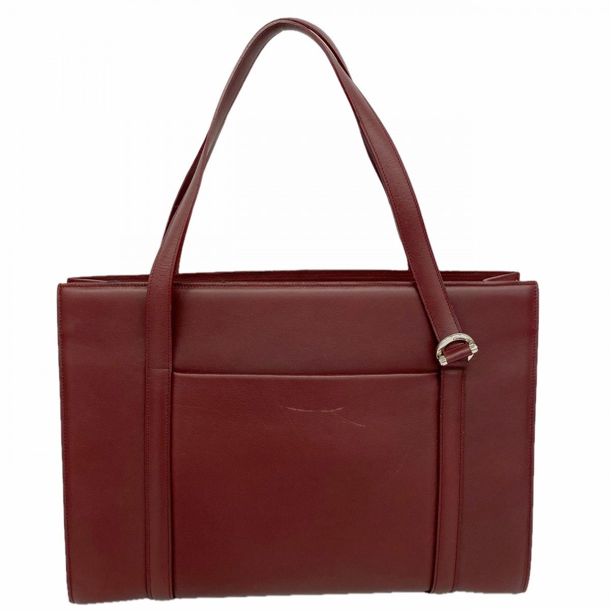 【6ec1795】カルティエ トートバッグ カボション レザー ボルドー シルバー金具【中古】レディース