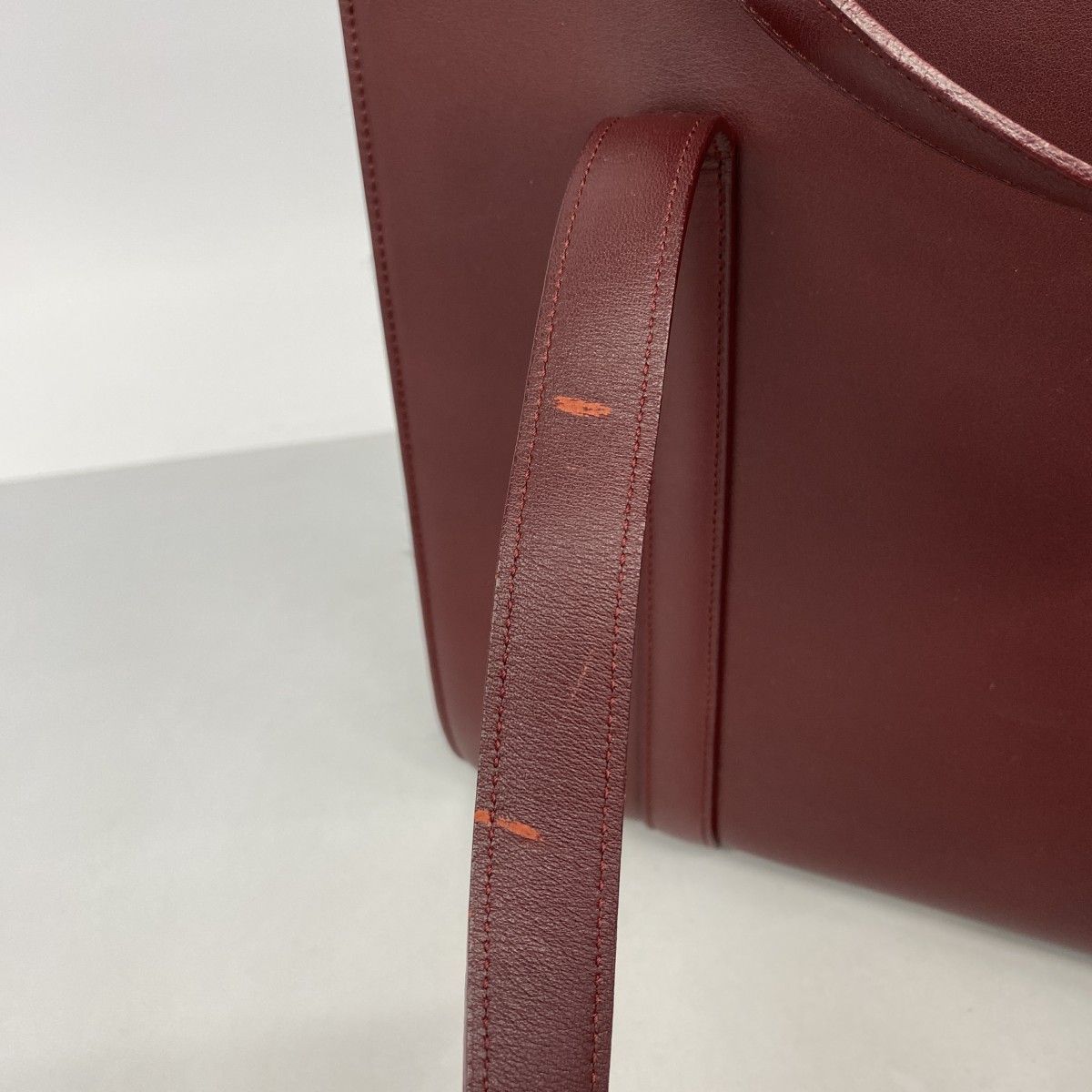 【6ec1795】カルティエ トートバッグ カボション レザー ボルドー シルバー金具【中古】レディース