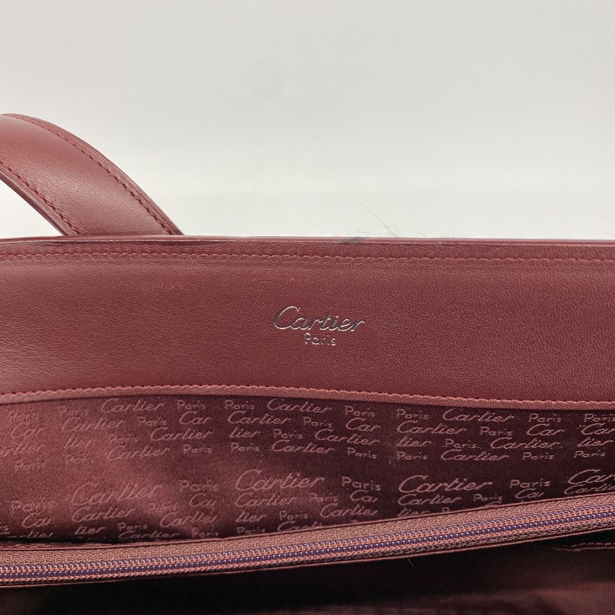 【6ec1795】カルティエ トートバッグ カボション レザー ボルドー シルバー金具【中古】レディース