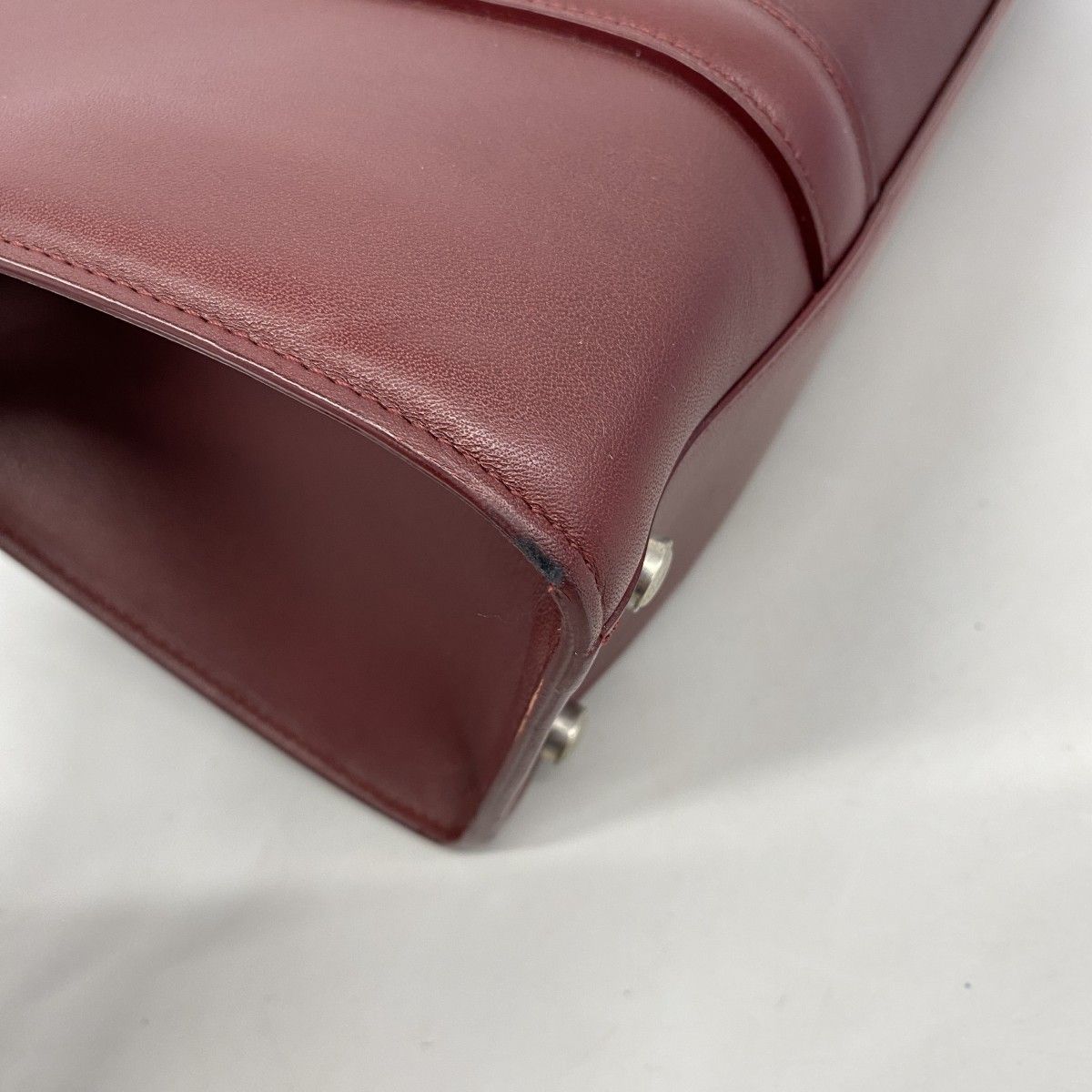 【6ec1795】カルティエ トートバッグ カボション レザー ボルドー シルバー金具【中古】レディース
